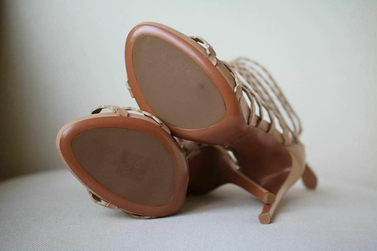 Brown Azzedine Alaïa Laser-Cut Leather Sandals 