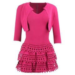 Azzedine Alaa - Ensemble mini robe, cardigan et short en tricot extensible découpé au laser, taille FR 36 