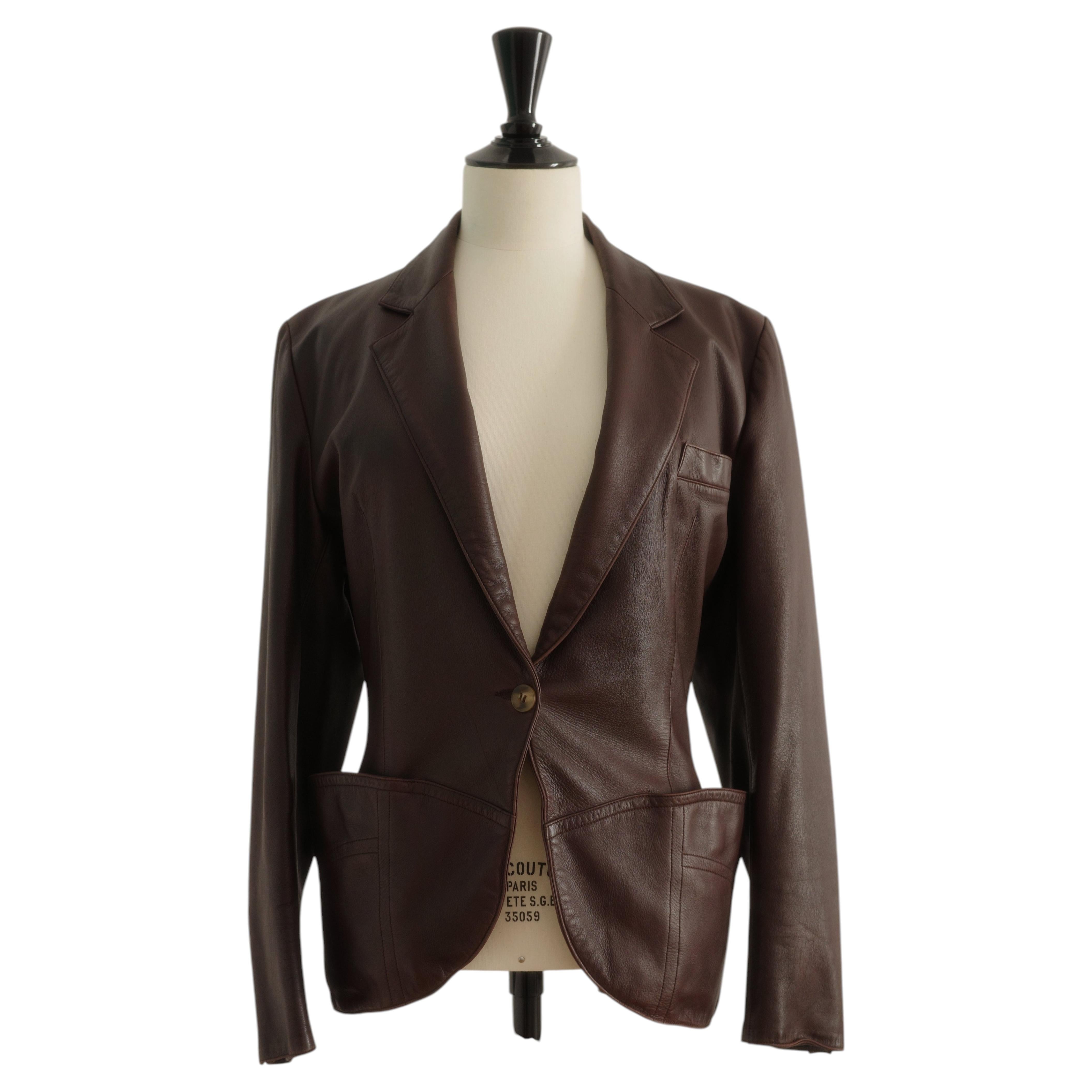 Azzedine Alaïa Vintage 1980s Brown Leather Jacket Women's Size 40