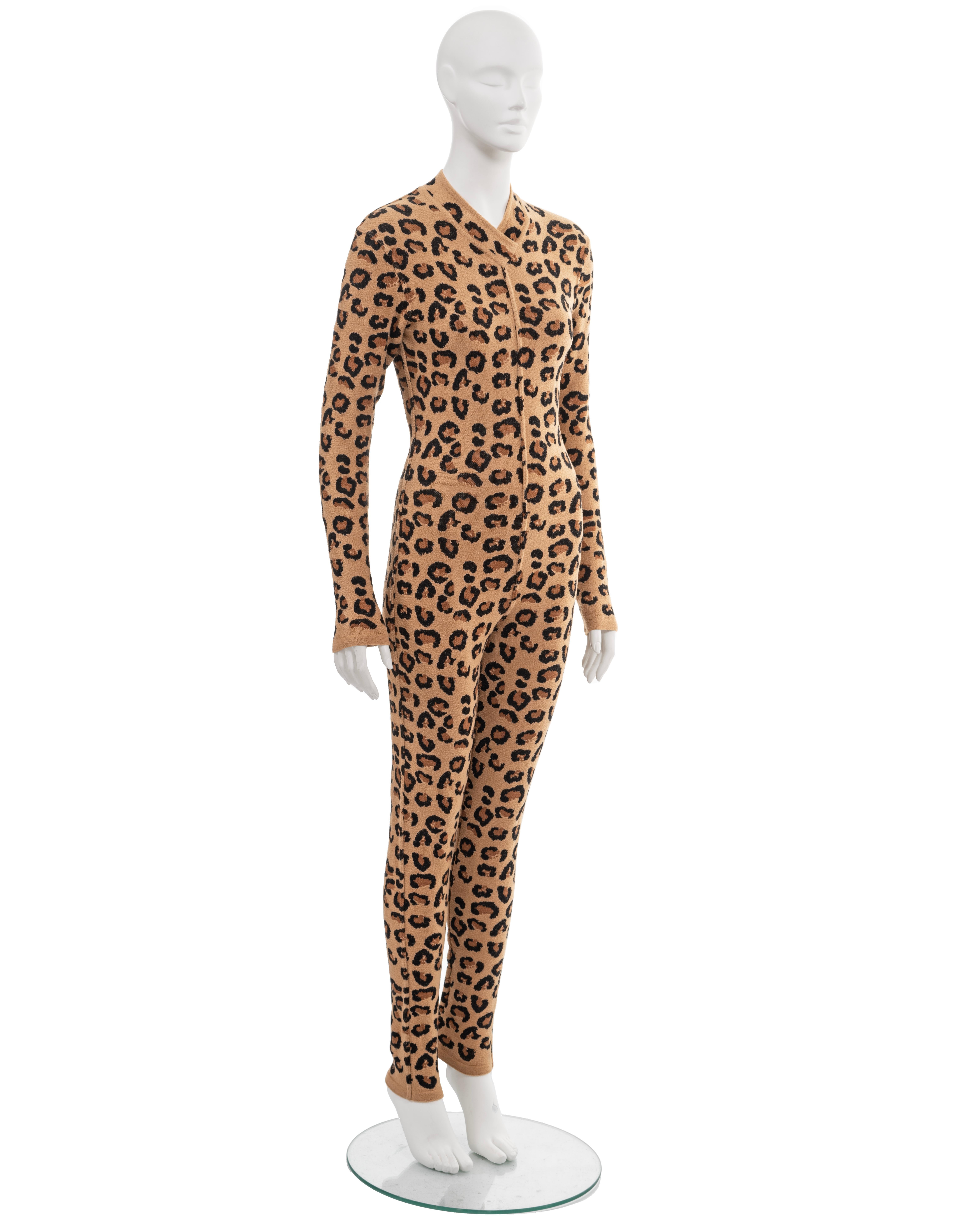 Azzedine Alaia leopard jacquard-knit catsuit and coat runway ensemble, fw 1991 7