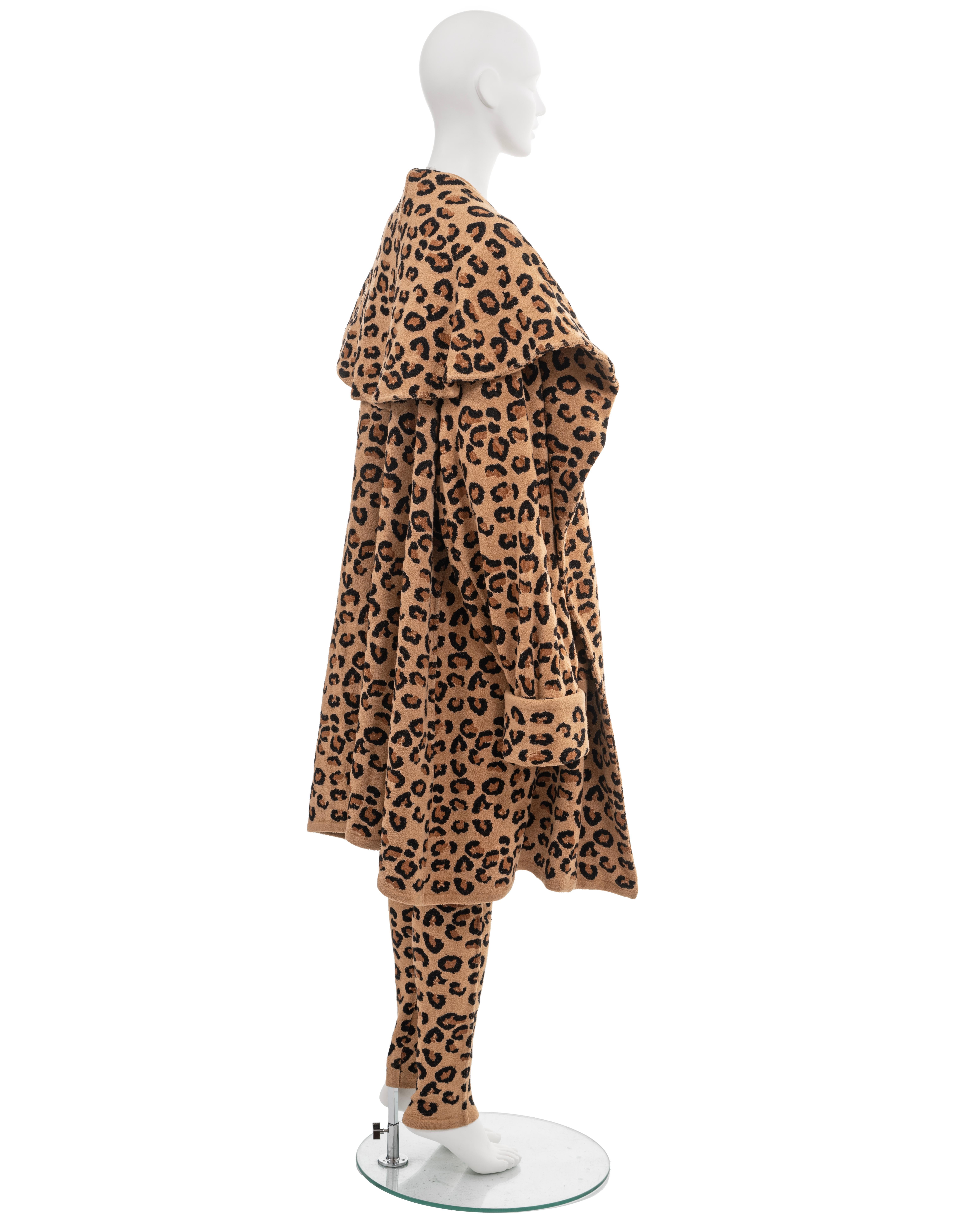Azzedine Alaia leopard jacquard-knit catsuit and coat runway ensemble, fw 1991 8