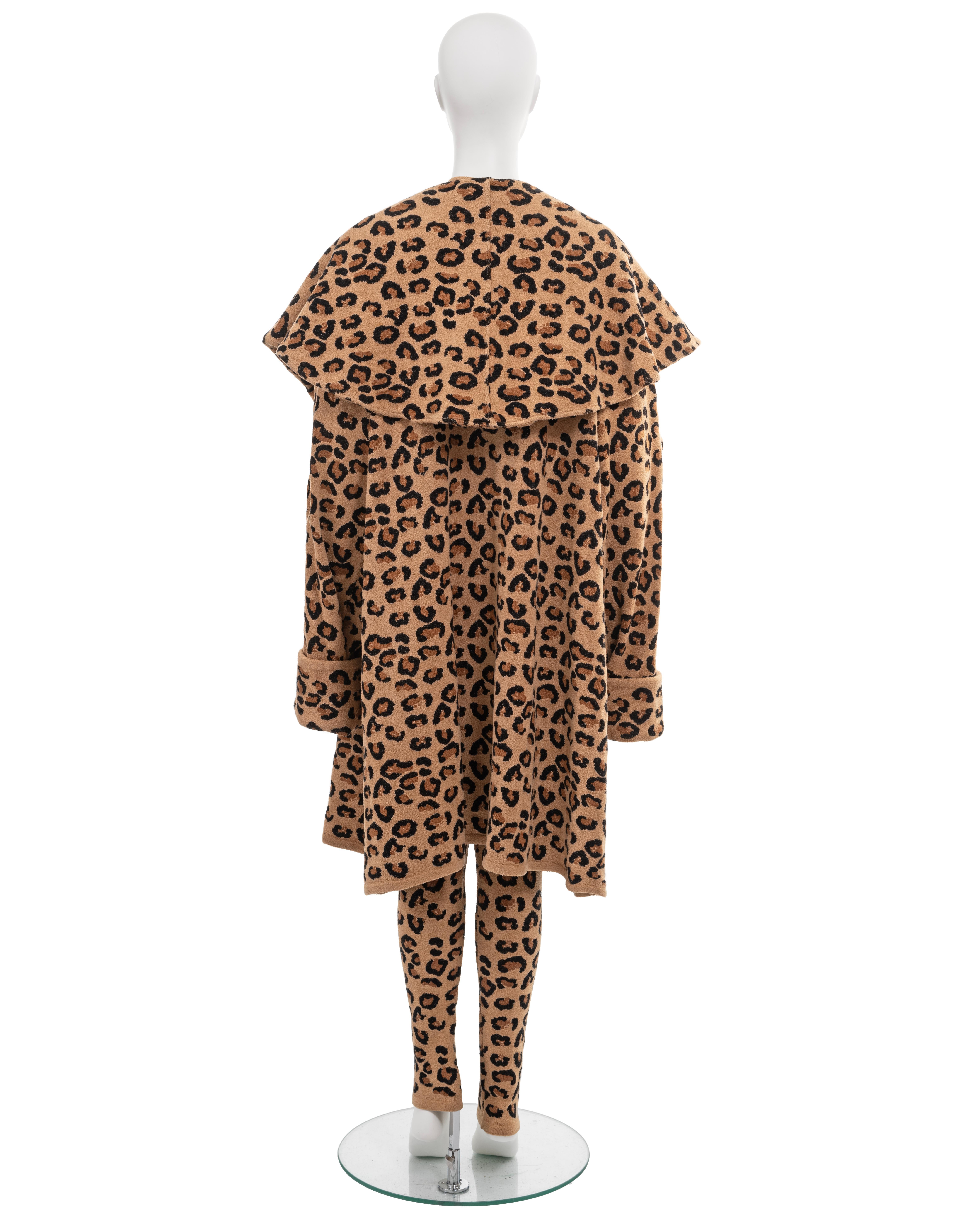 Azzedine Alaia leopard jacquard-knit catsuit and coat runway ensemble, fw 1991 9
