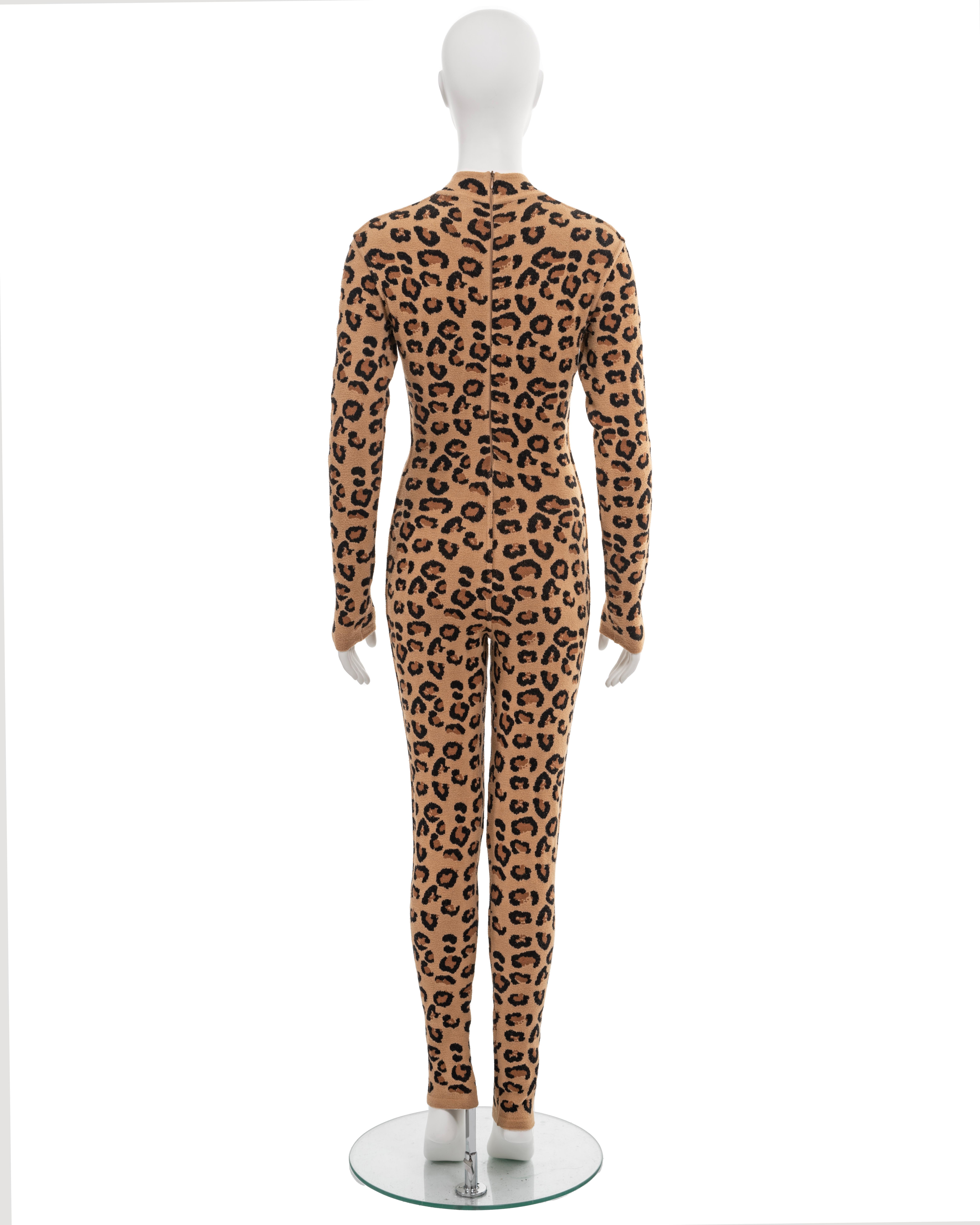 Azzedine Alaia leopard jacquard-knit catsuit and coat runway ensemble, fw 1991 11