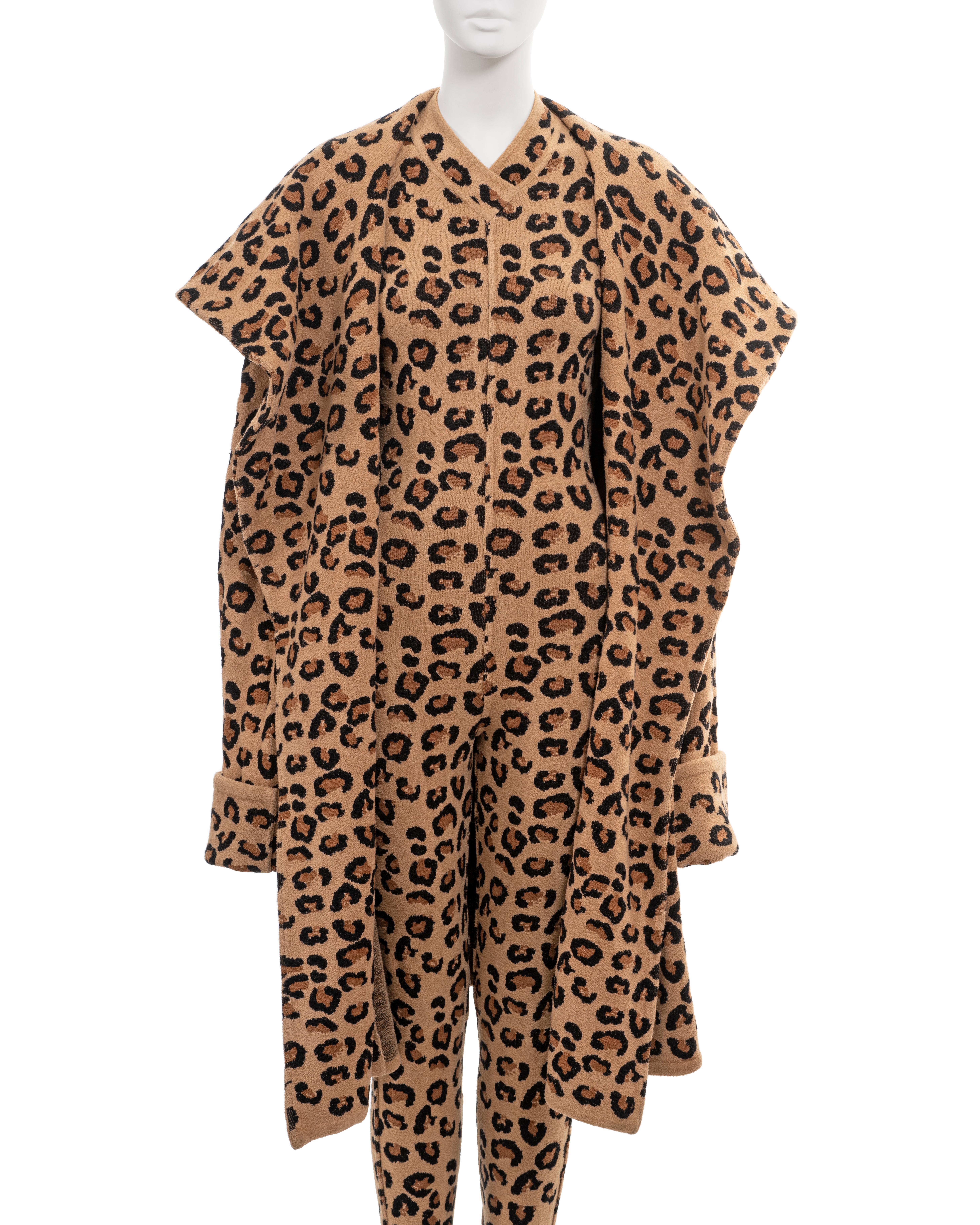 Azzedine Alaia leopard jacquard-knit catsuit and coat runway ensemble, fw 1991 In Excellent Condition In London, GB