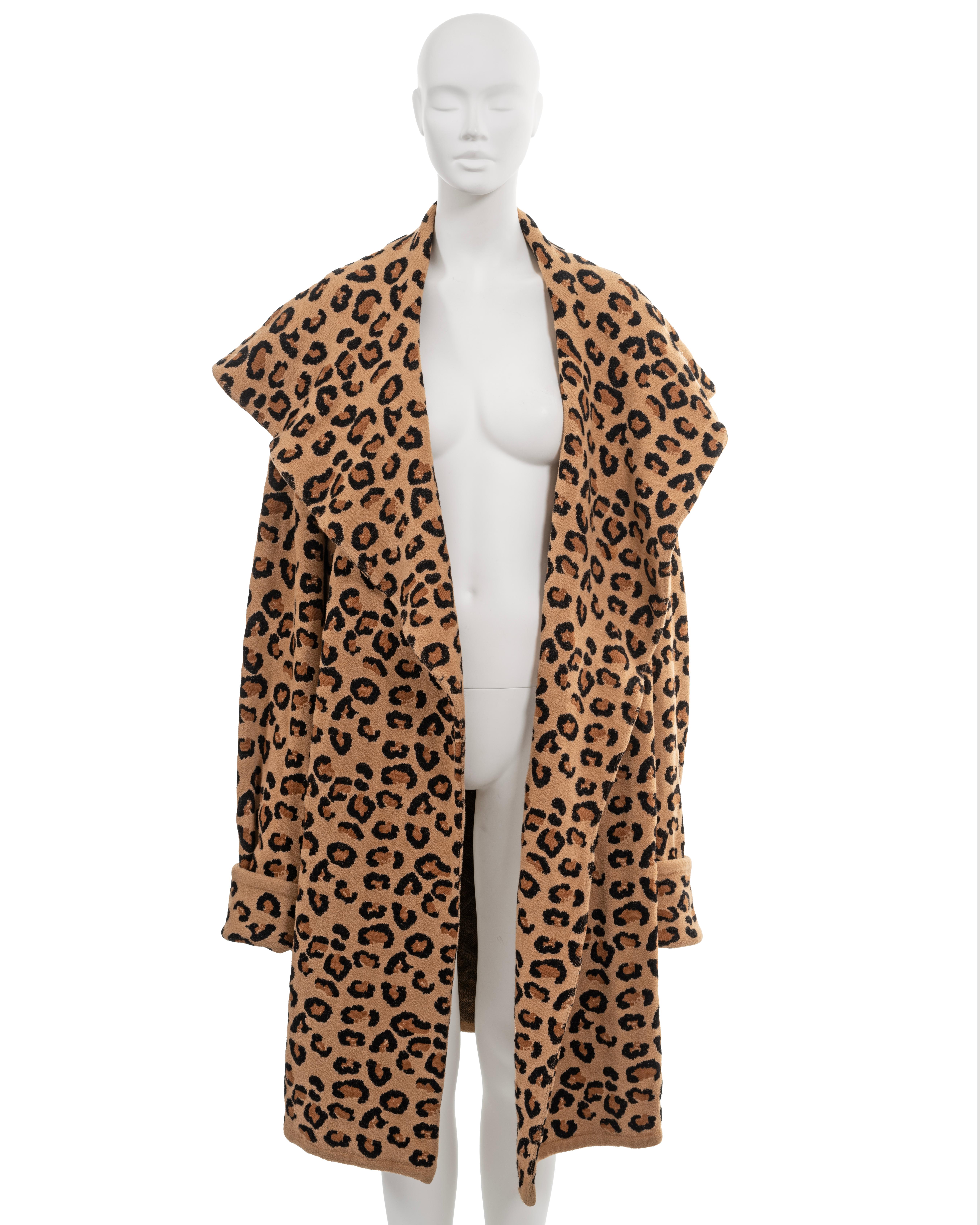 Azzedine Alaia leopard jacquard-knit catsuit and coat runway ensemble, fw 1991 3