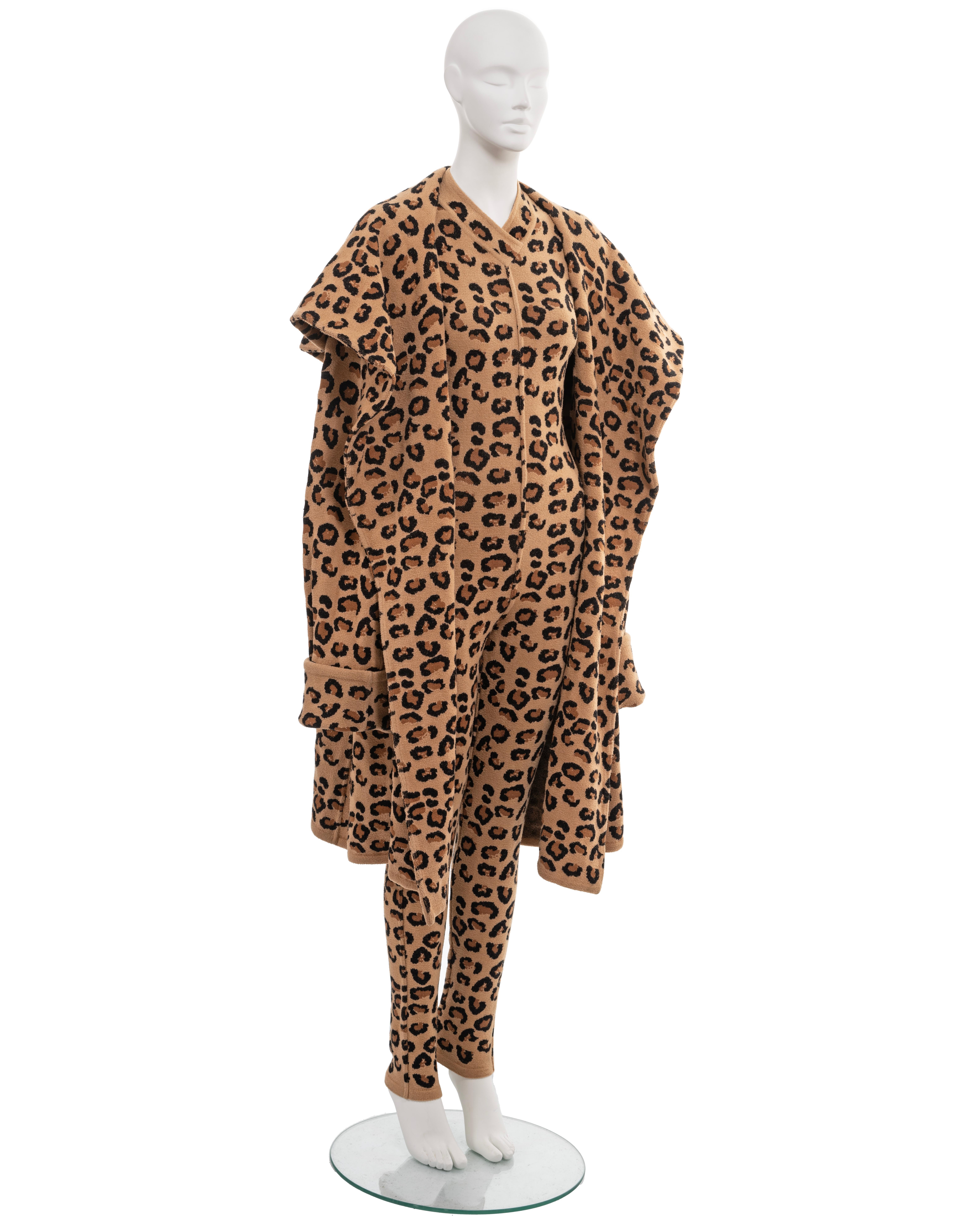Azzedine Alaia leopard jacquard-knit catsuit and coat runway ensemble, fw 1991 4