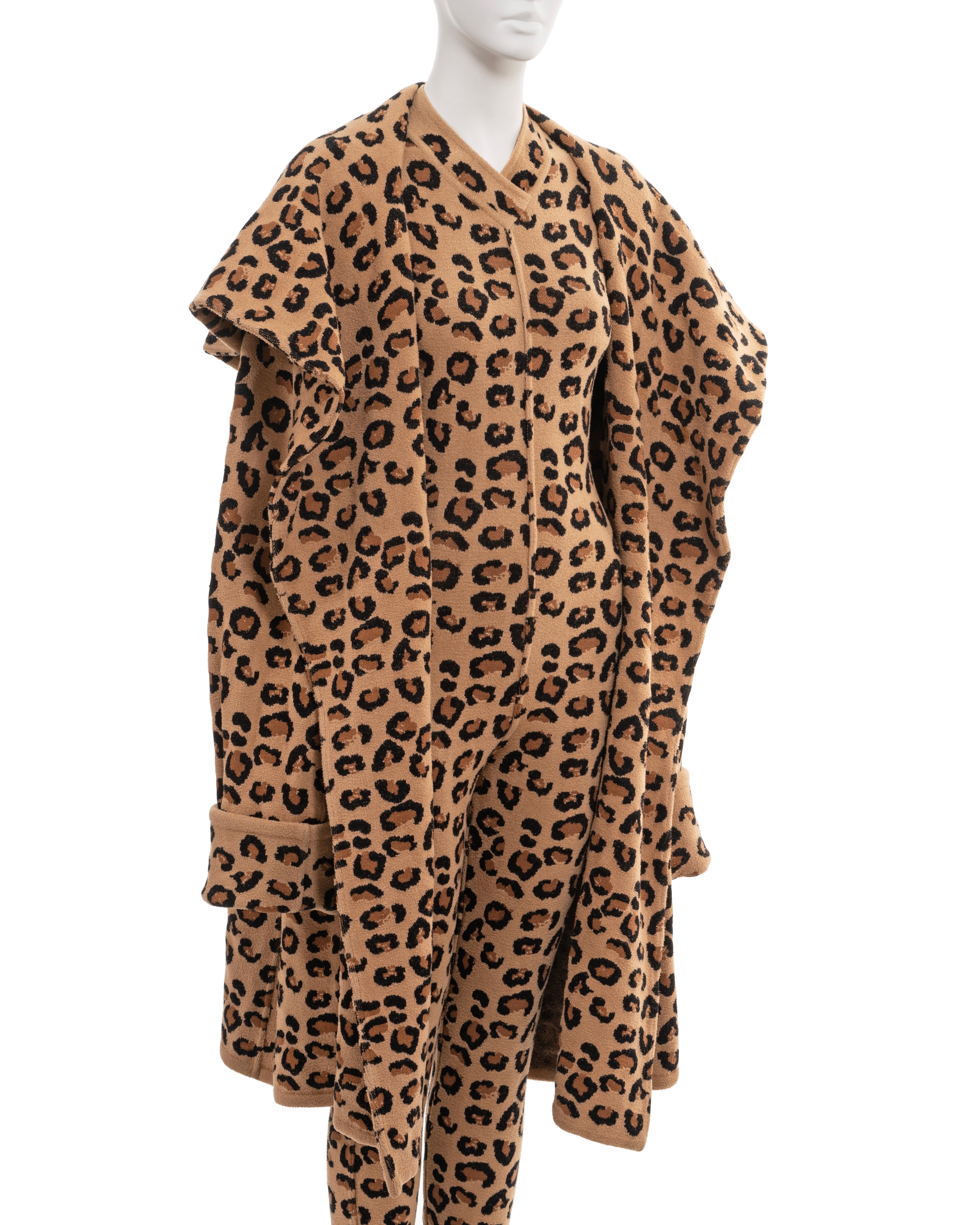 Azzedine Alaia leopard jacquard-knit catsuit and coat runway ensemble, fw 1991 5