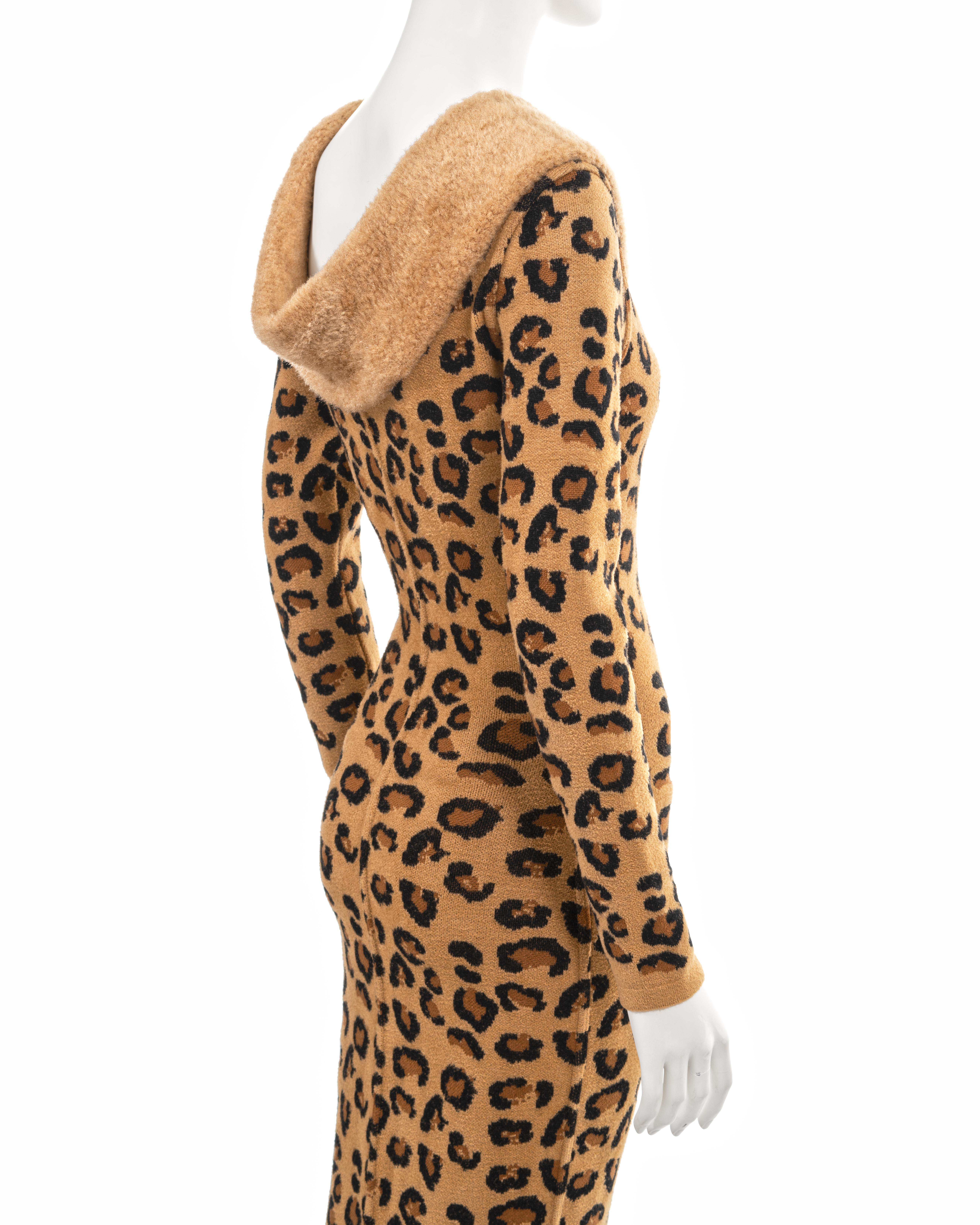 Azzedine Alaia leopard knit bateau-neck bodycon dress, fw 1991 6