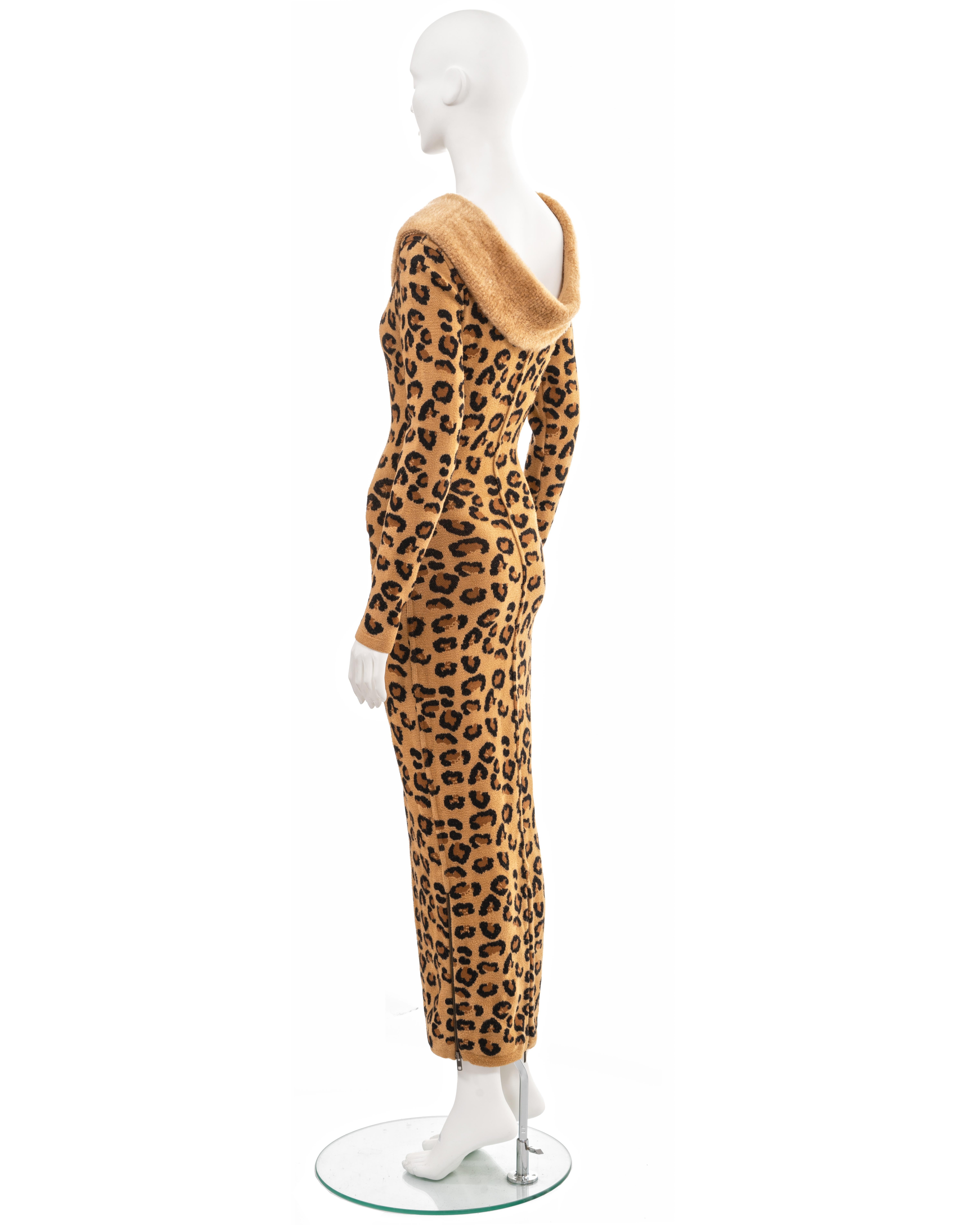 Azzedine Alaia leopard knit bateau-neck bodycon dress, fw 1991 9