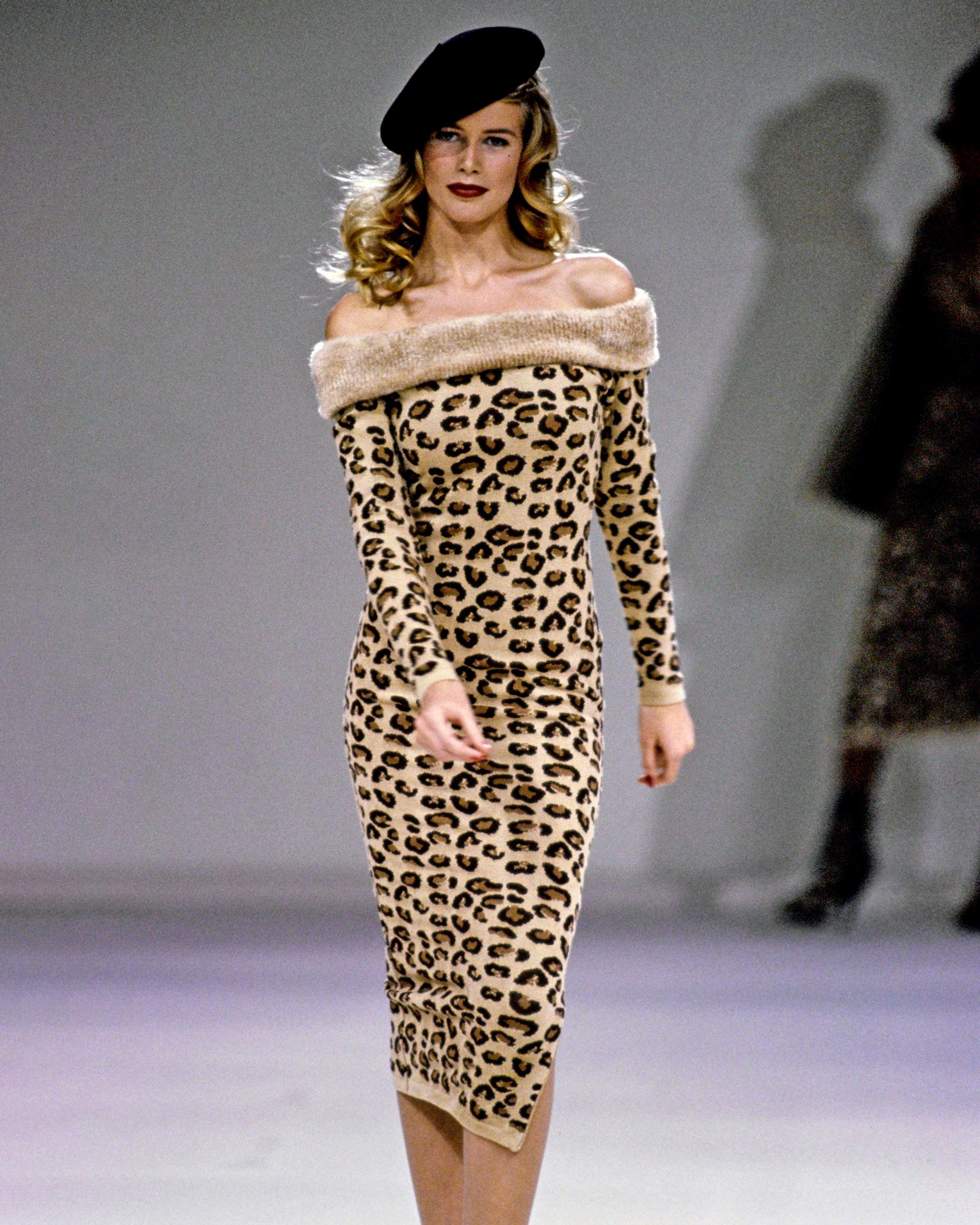 Azzedine Alaia leopard knit bateau-neck bodycon dress, fw 1991 In Excellent Condition In London, GB