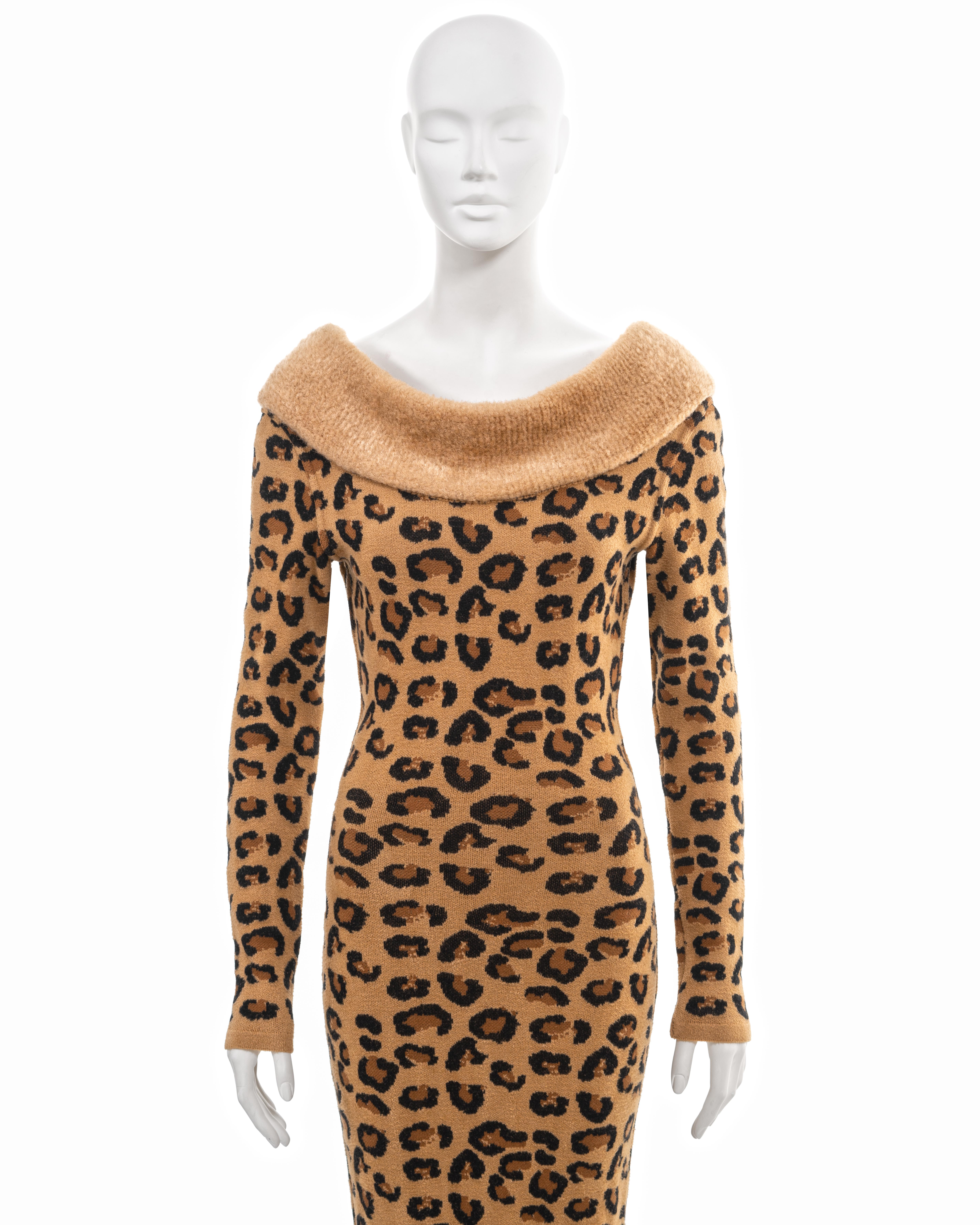 Women's Azzedine Alaia leopard knit bateau-neck bodycon dress, fw 1991