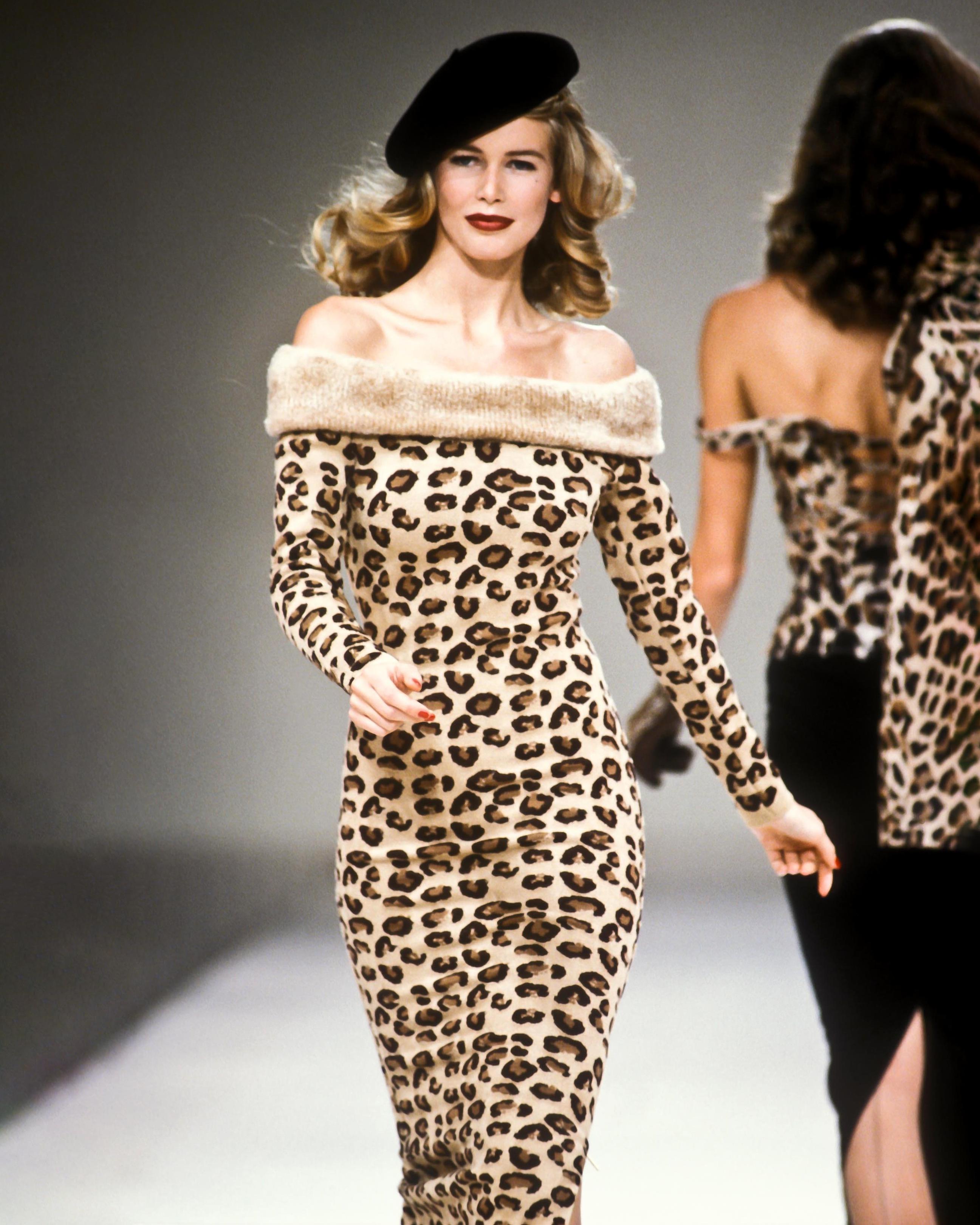 Azzedine Alaia leopard knit bateau-neck bodycon dress, fw 1991 2
