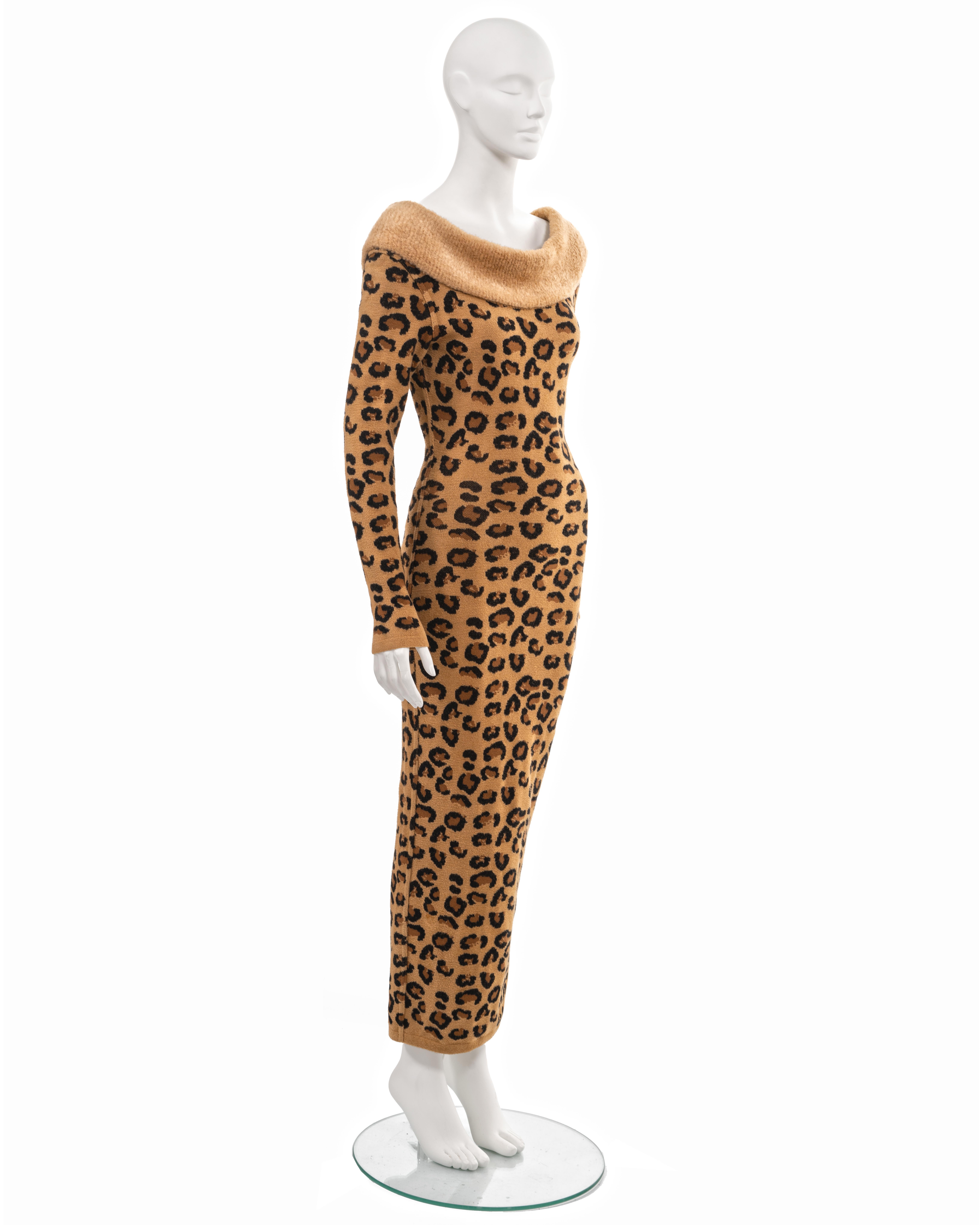 Azzedine Alaia leopard knit bateau-neck bodycon dress, fw 1991 3