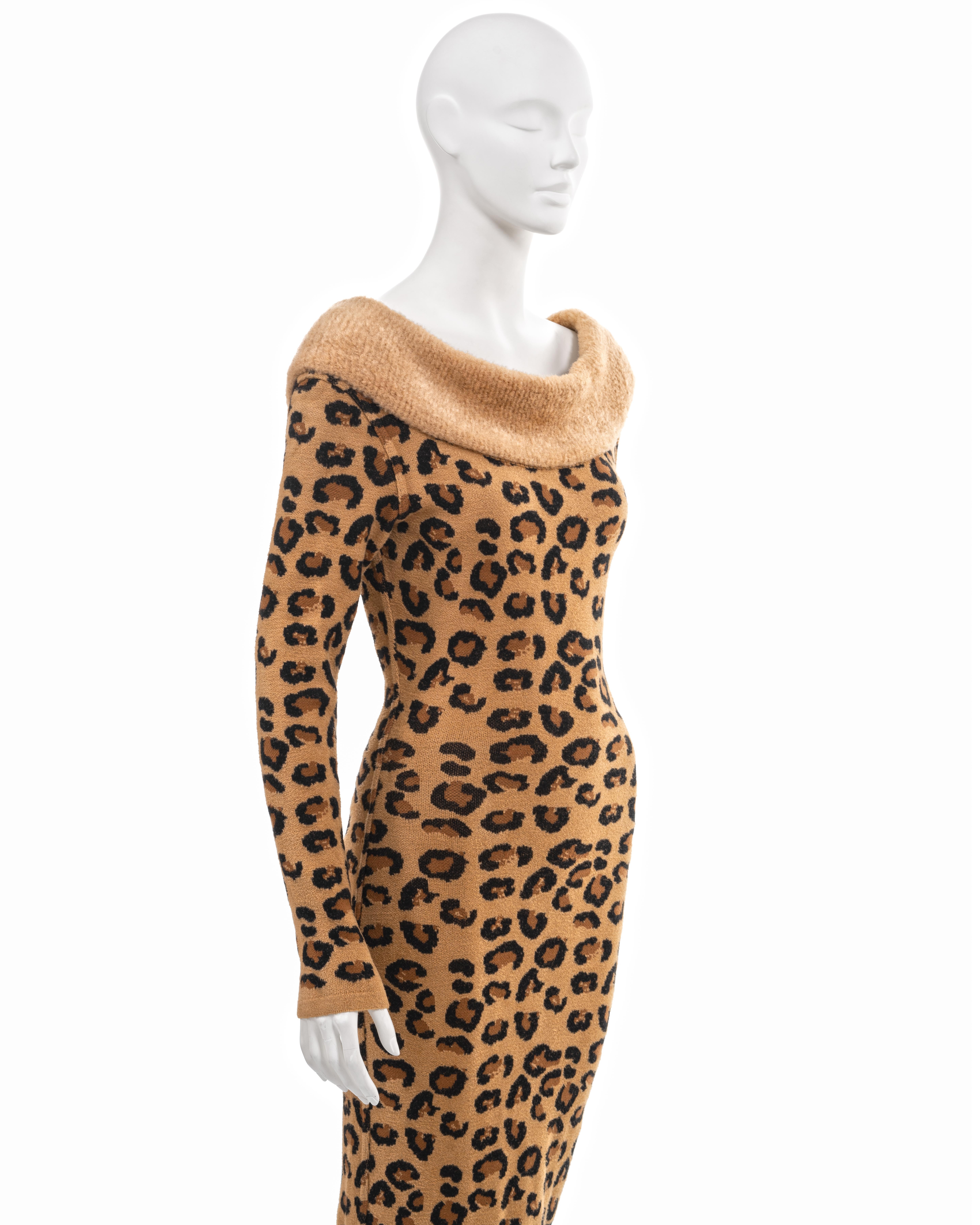 Azzedine Alaia leopard knit bateau-neck bodycon dress, fw 1991 4