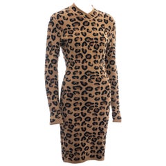 Azzedine Alaia leopard print knit figure hugging sweater dress, fw 1991