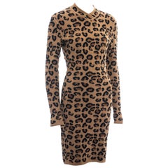 Azzedine Alaia leopard print knit figure hugging sweater dress, fw 1991 