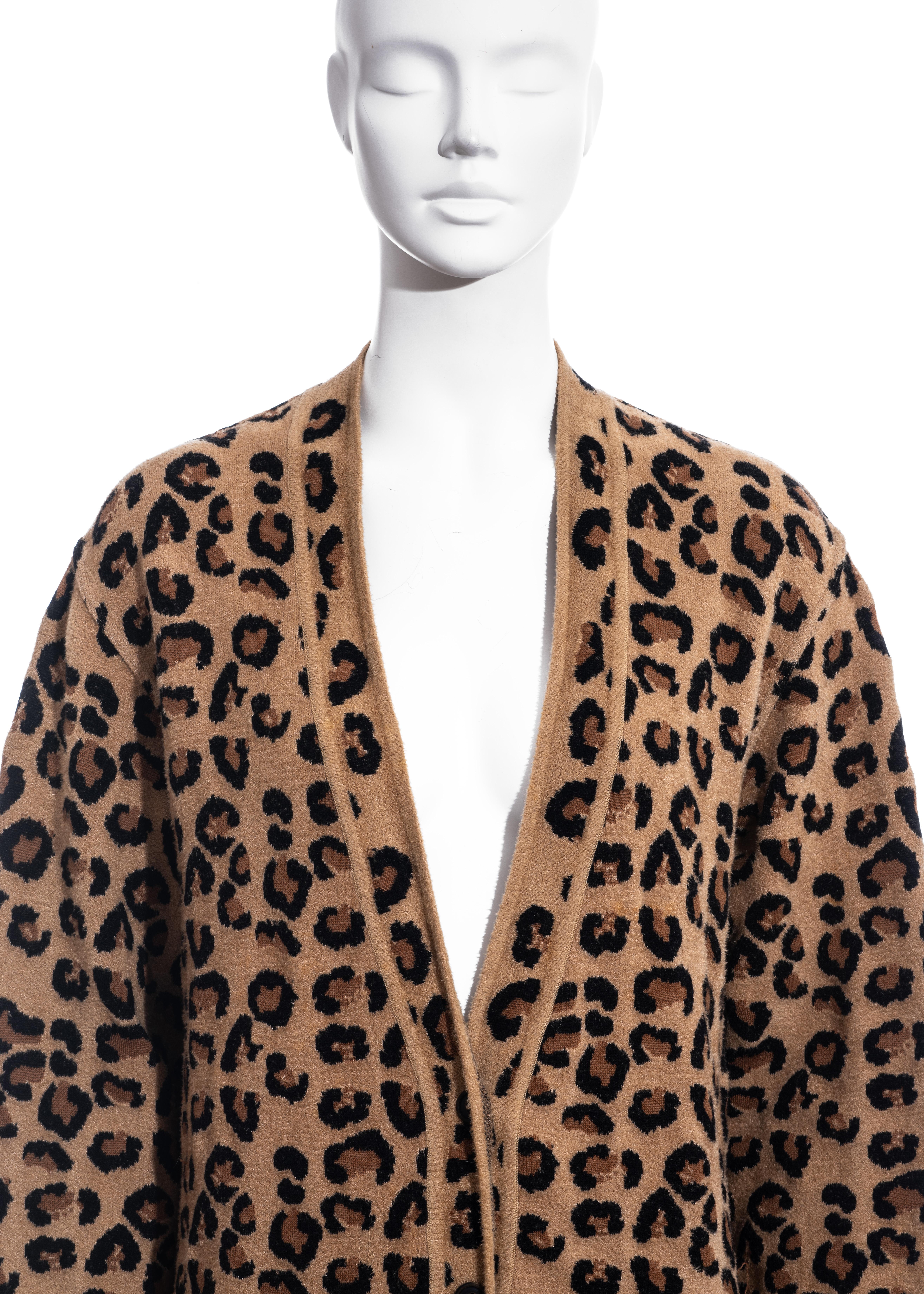 Brown Azzedine Alaia leopard print knit jersey cardigan, fw 1991