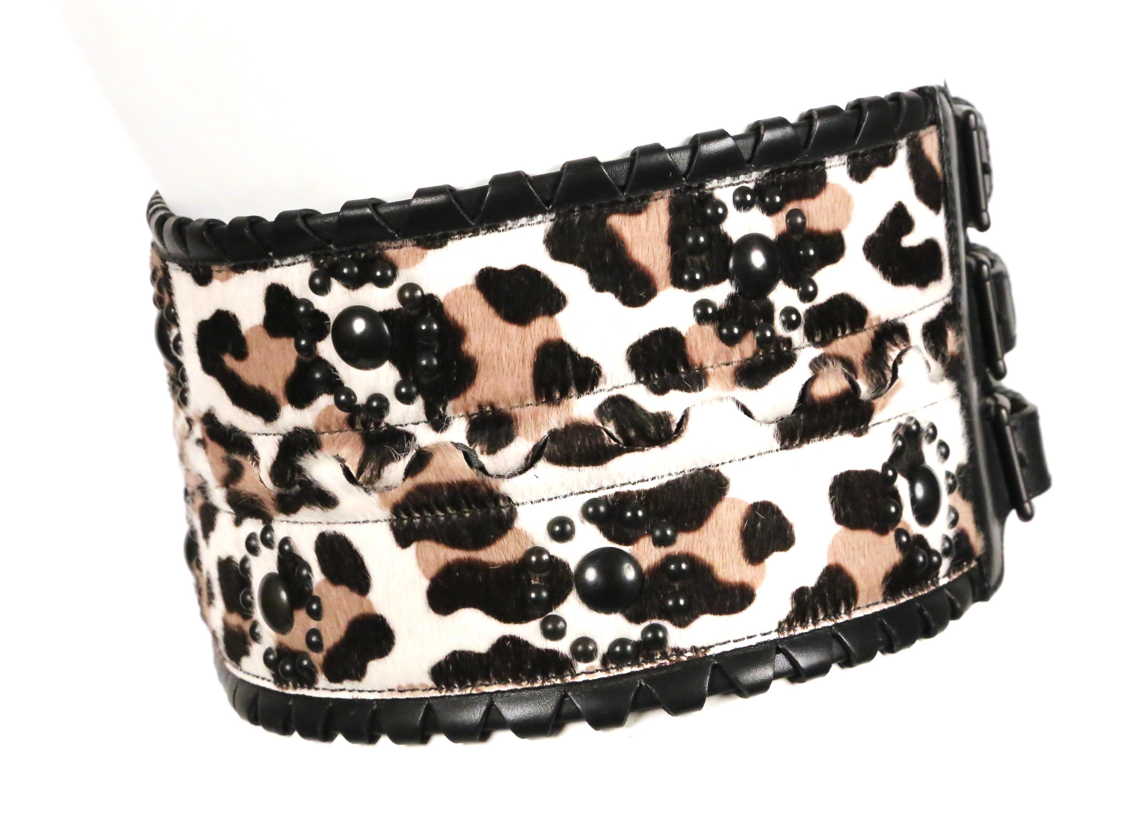 AZZEDINE ALAIA leopard printed corset belt with black leather trim & studs In Good Condition For Sale In San Fransisco, CA