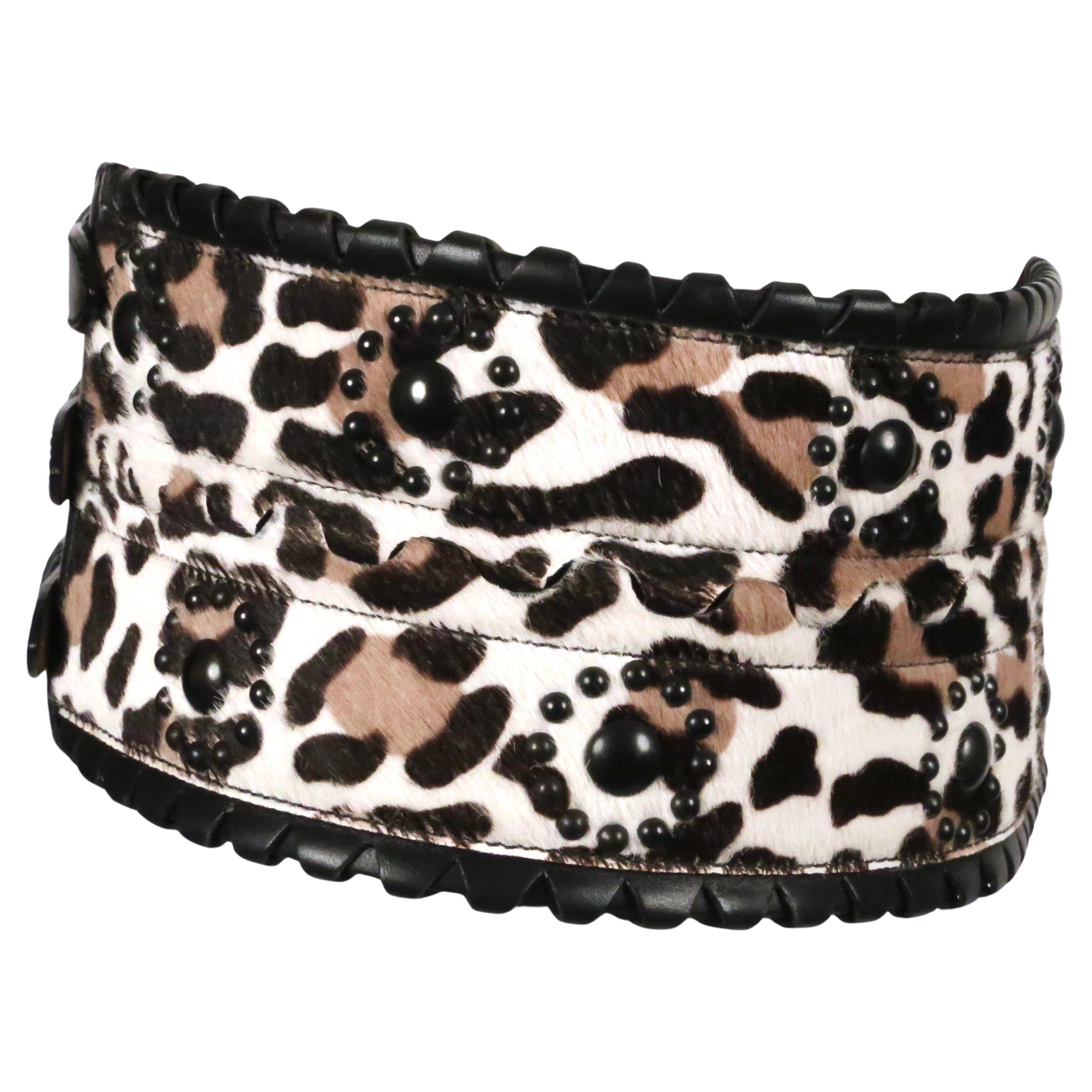 AZZEDINE ALAIA leopard printed corset belt with black leather trim & studs In Good Condition For Sale In San Fransisco, CA