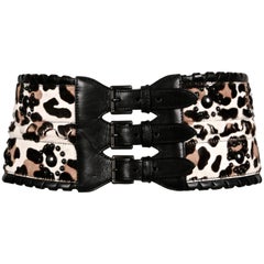 AZZEDINE ALAIA leopard printed corset belt with black leather trim & studs