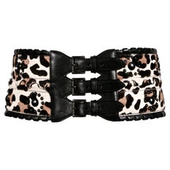 AZZEDINE ALAIA leopard printed corset belt with black leather trim & studs