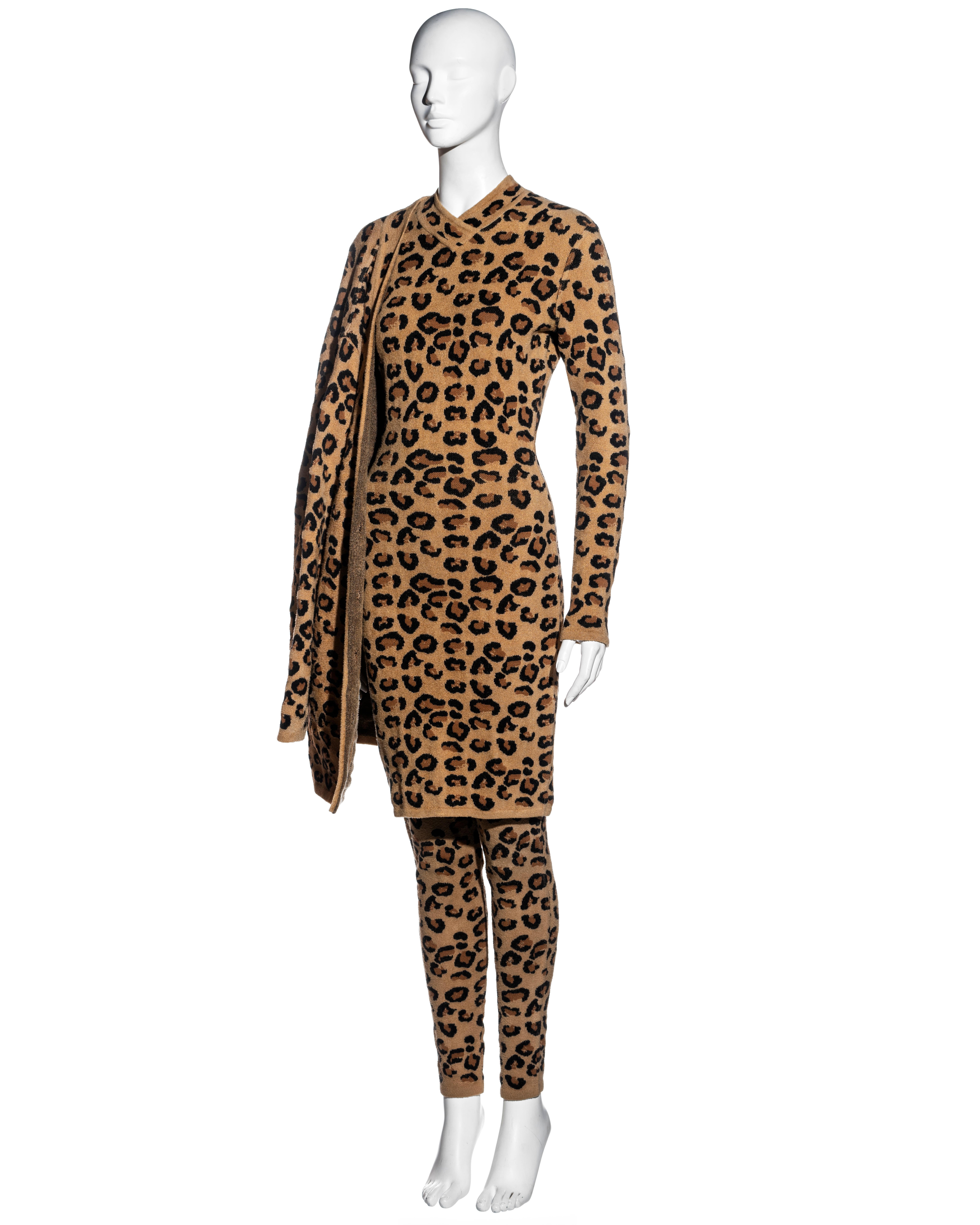 ▪ Azzedine Alaia leopard wool four-piece set
▪ Long sleeve fitted knee-length dress
▪ Oversized button-up cardigan 
▪ High-waisted leggings 
▪ High-waisted fitted knee-length pencil skirt
▪ Can be styled as multiple outfits or worn individually 
▪