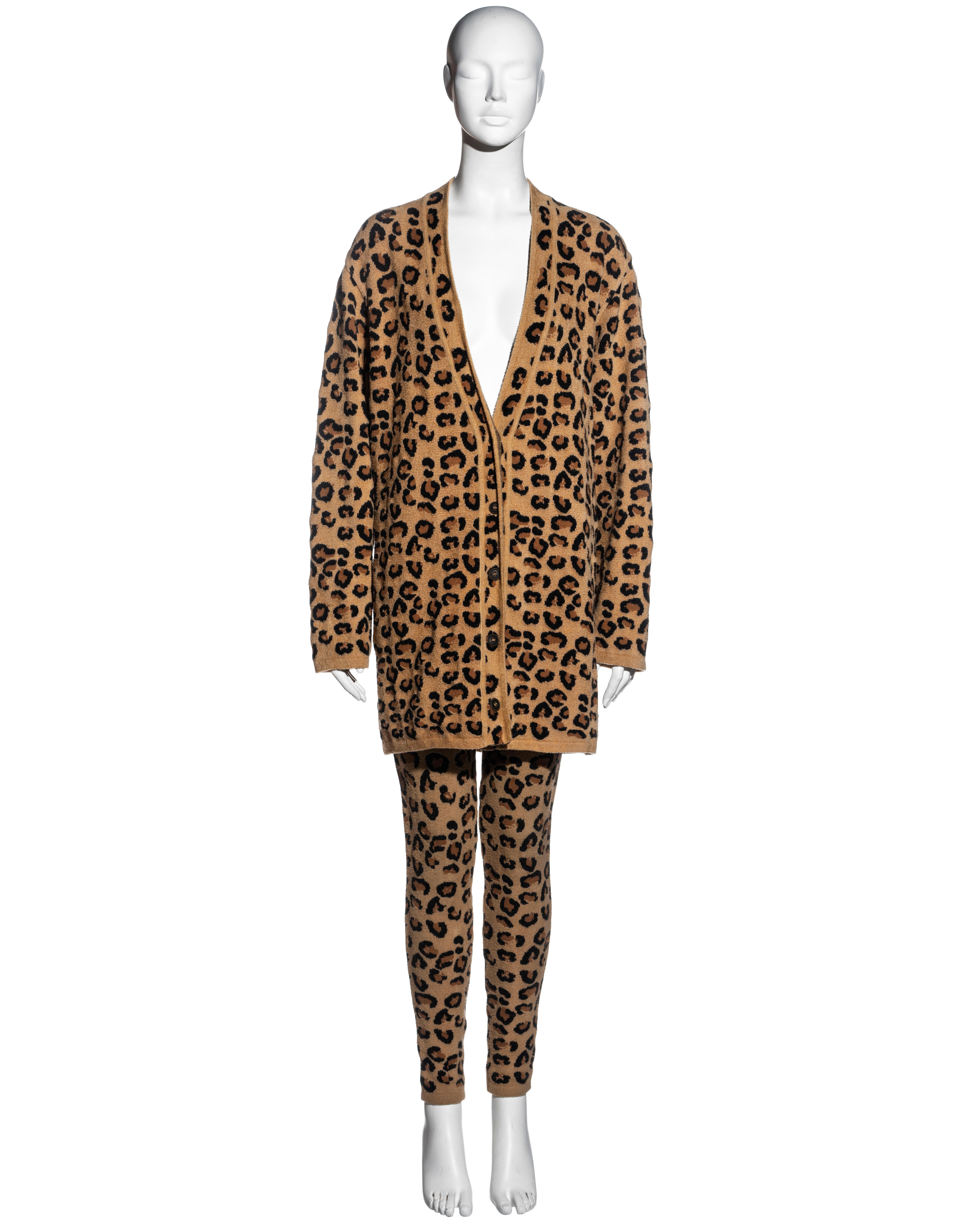 Brown Azzedine Alaia leopard wool dress, cardigan, skirt and leggings set, fw 1991 For Sale