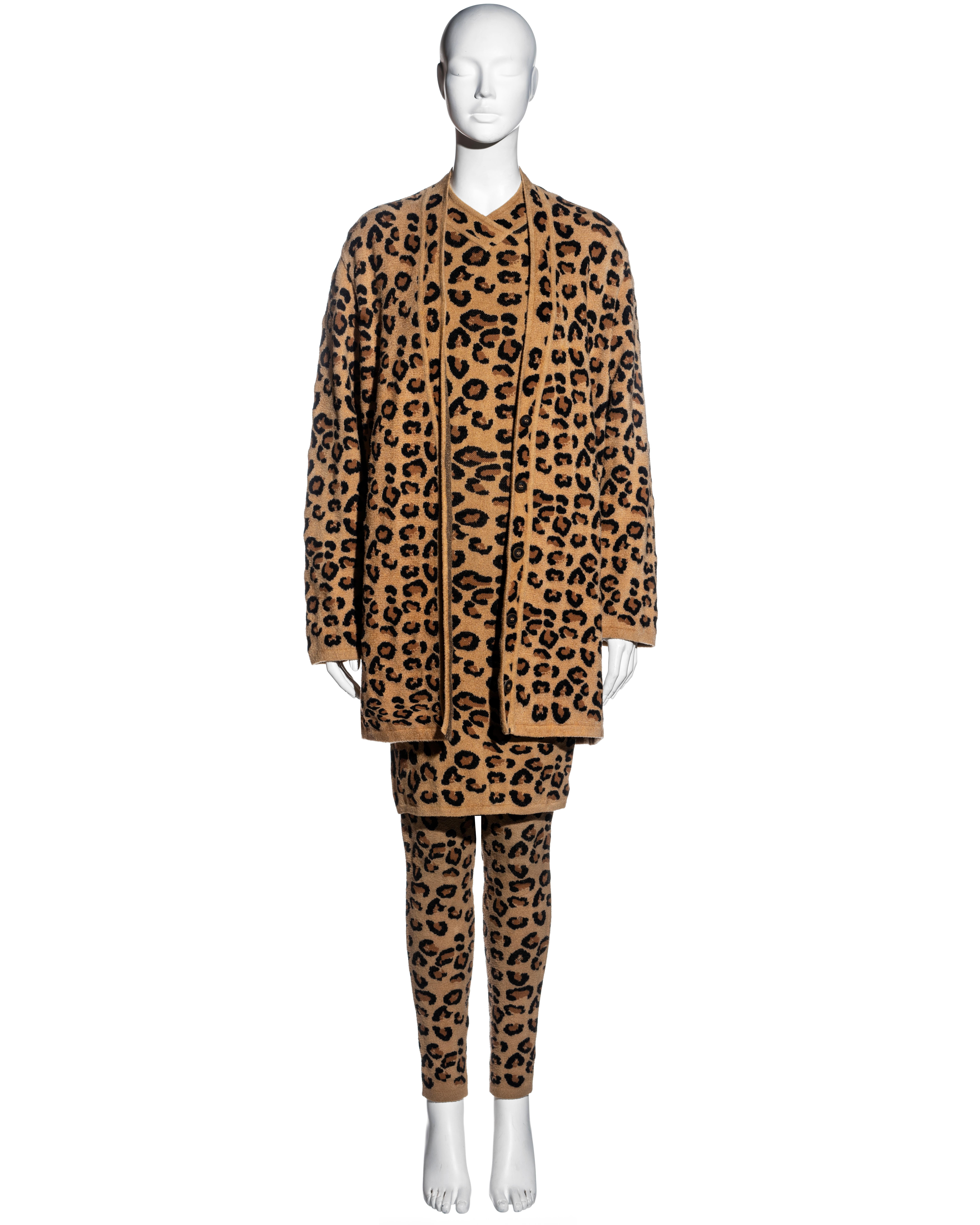 Azzedine Alaia leopard wool dress, cardigan, skirt and leggings set, fw 1991 In Excellent Condition For Sale In London, GB