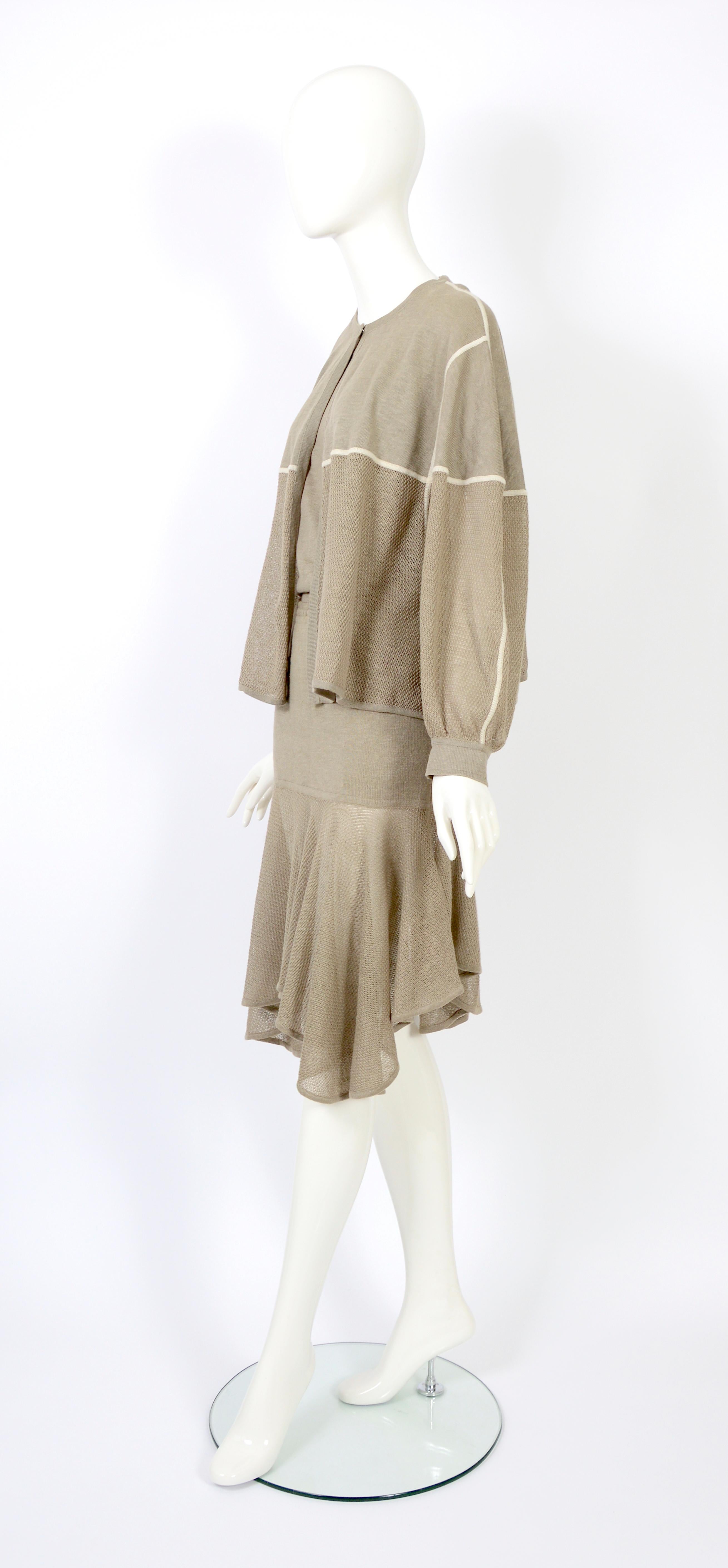 Azzedine Alaïa linen knit 3 piece bodysuit, skirt and cardigan set, ss 1983 For Sale 6