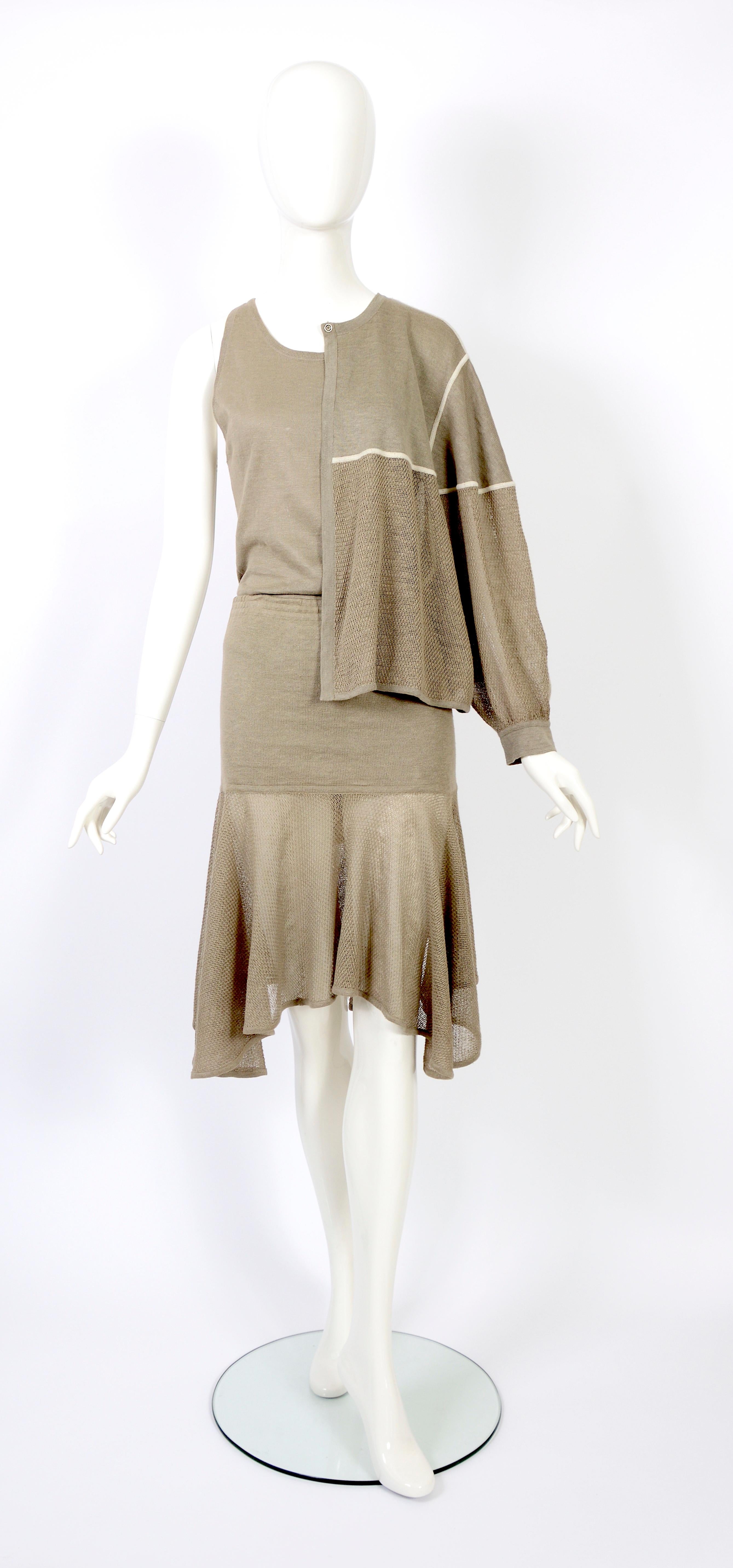 Azzedine Alaïa linen knit 3 piece bodysuit, skirt and cardigan set, ss 1983 For Sale 7
