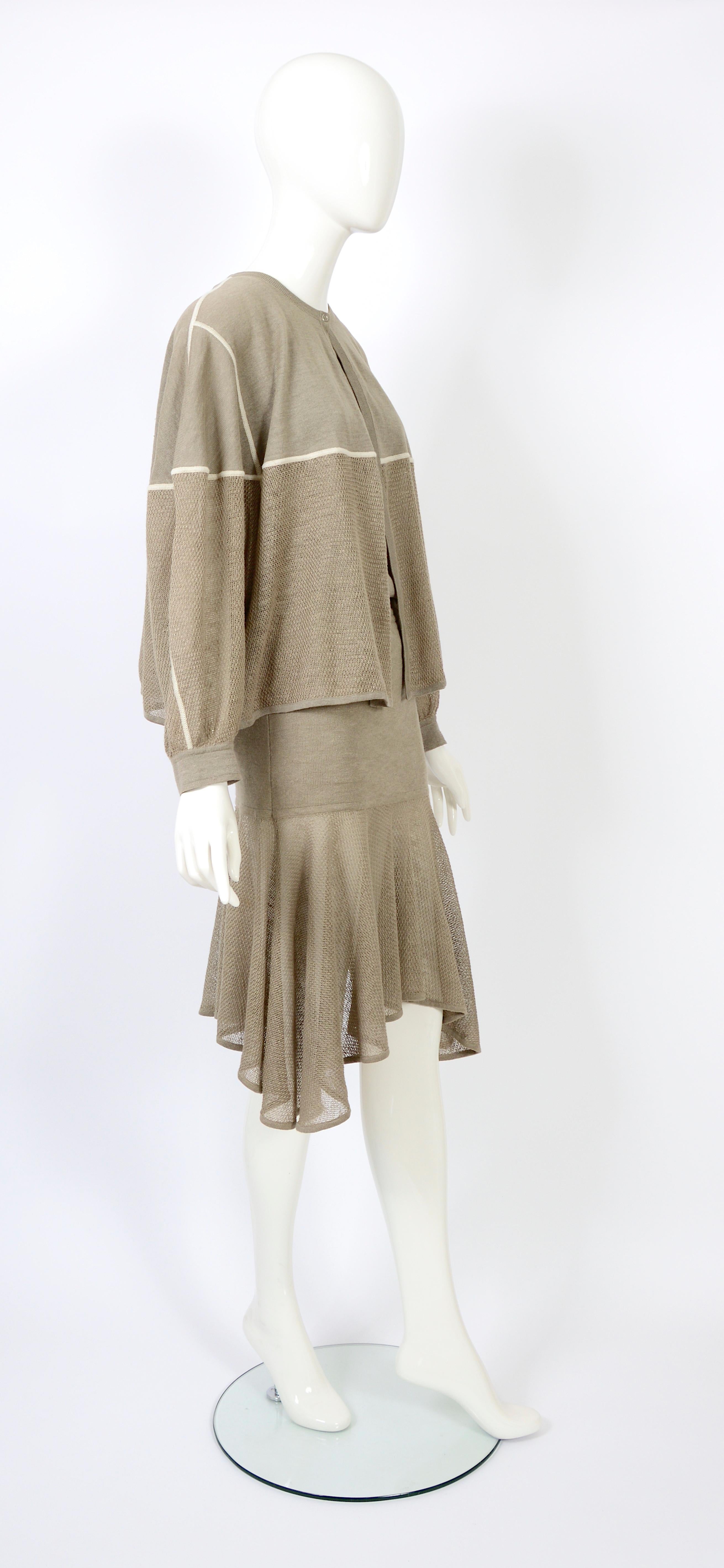 Azzedine Alaïa linen knit 3 piece bodysuit, skirt and cardigan set, ss 1983 For Sale 2