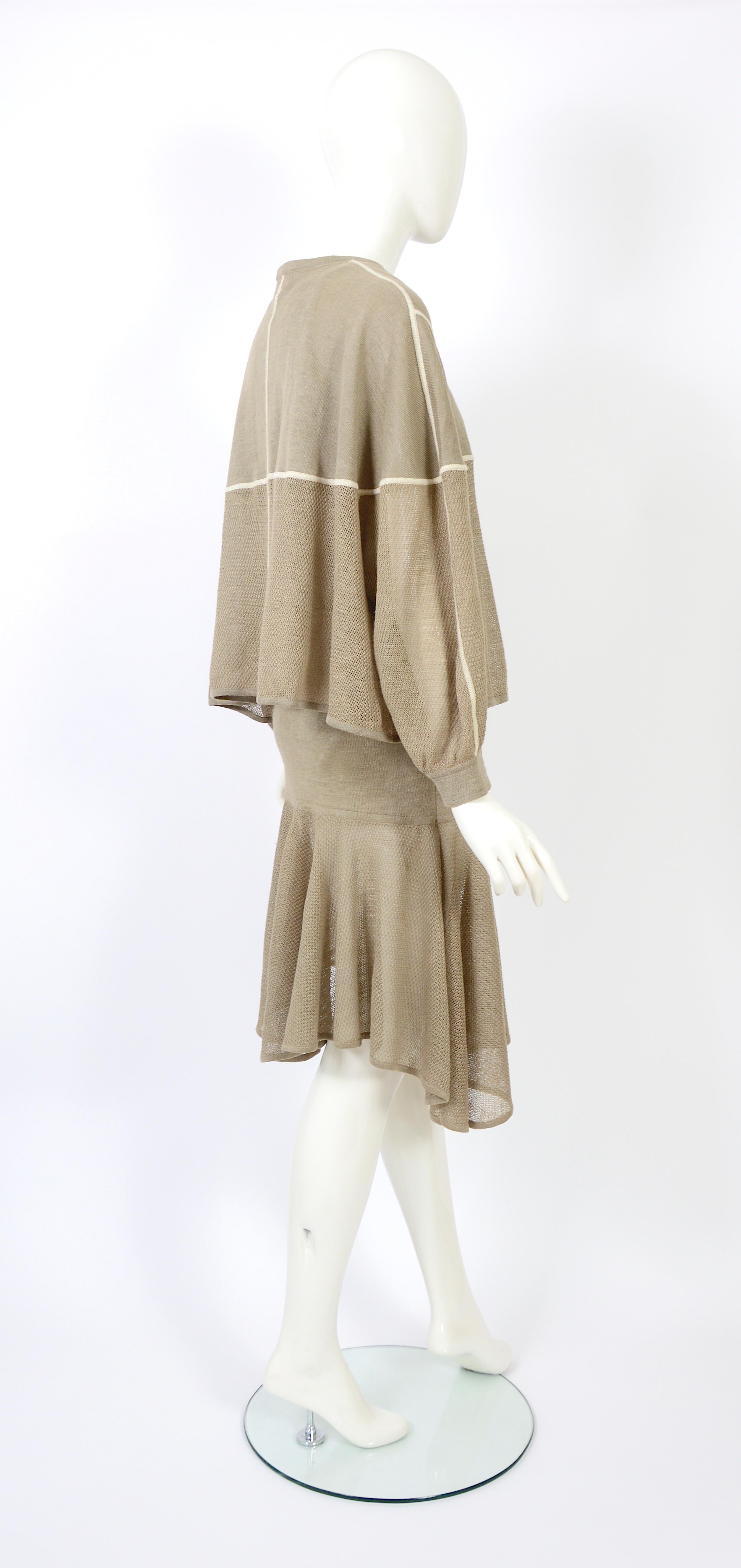Azzedine Alaïa linen knit 3 piece bodysuit, skirt and cardigan set, ss 1983 For Sale 3