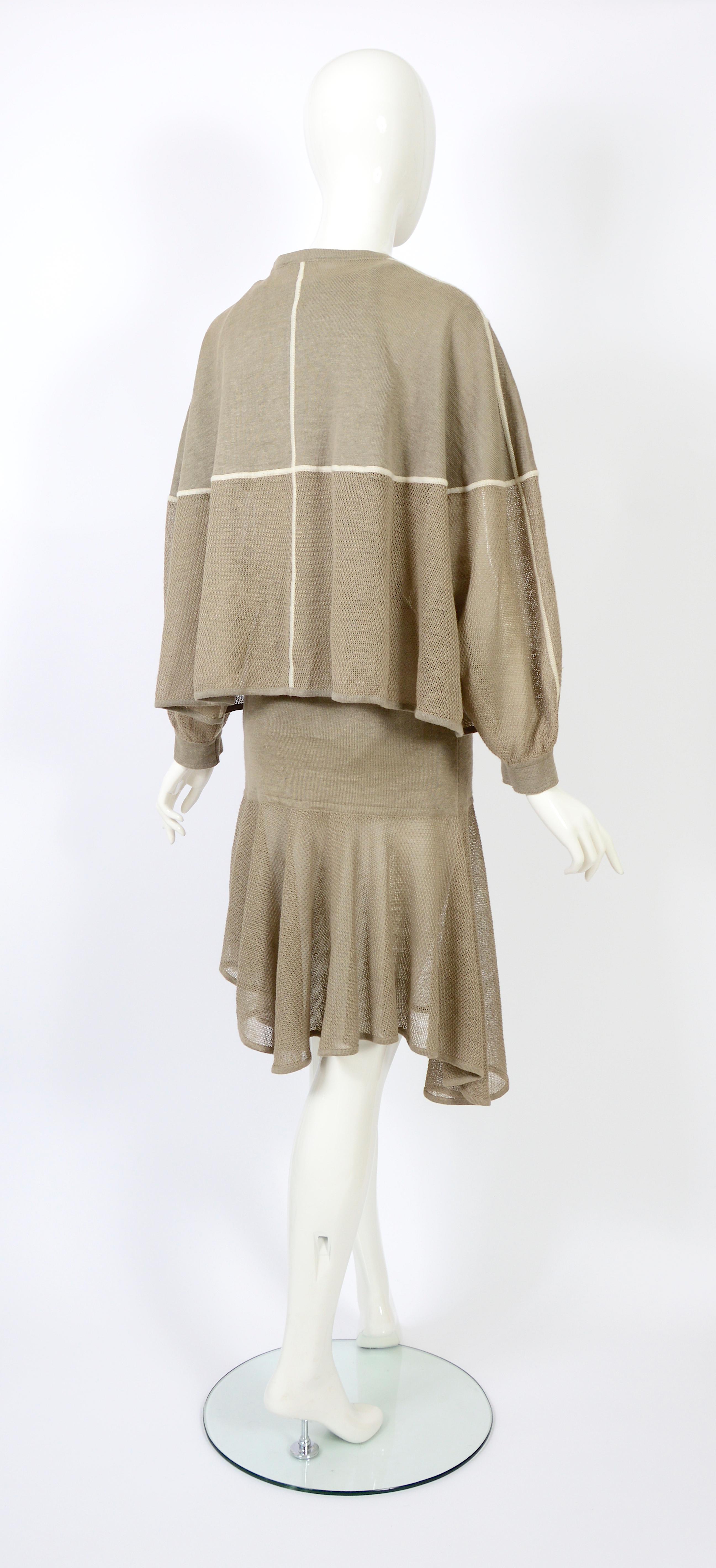Azzedine Alaïa linen knit 3 piece bodysuit, skirt and cardigan set, ss 1983 For Sale 4
