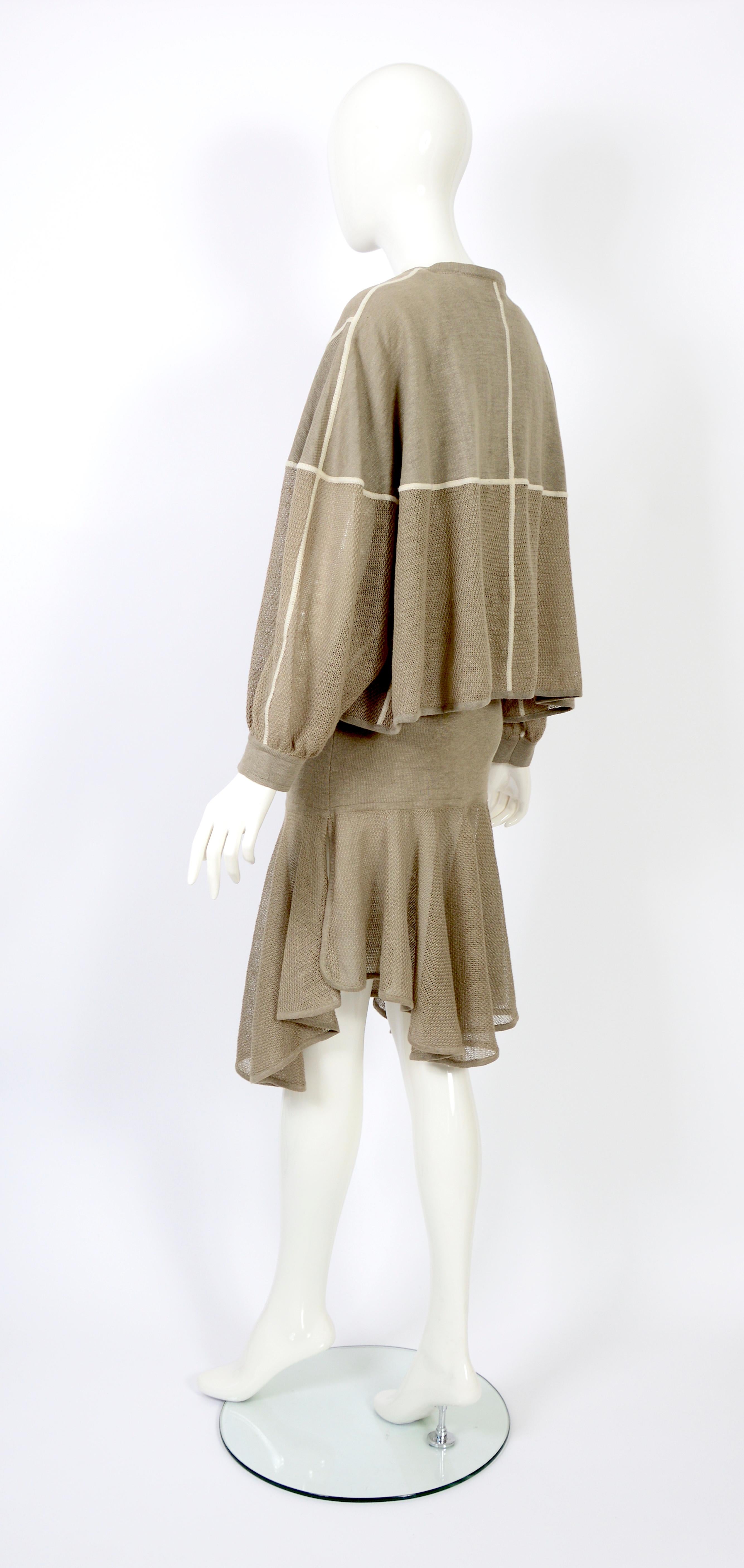 Azzedine Alaïa linen knit 3 piece bodysuit, skirt and cardigan set, ss 1983 For Sale 5