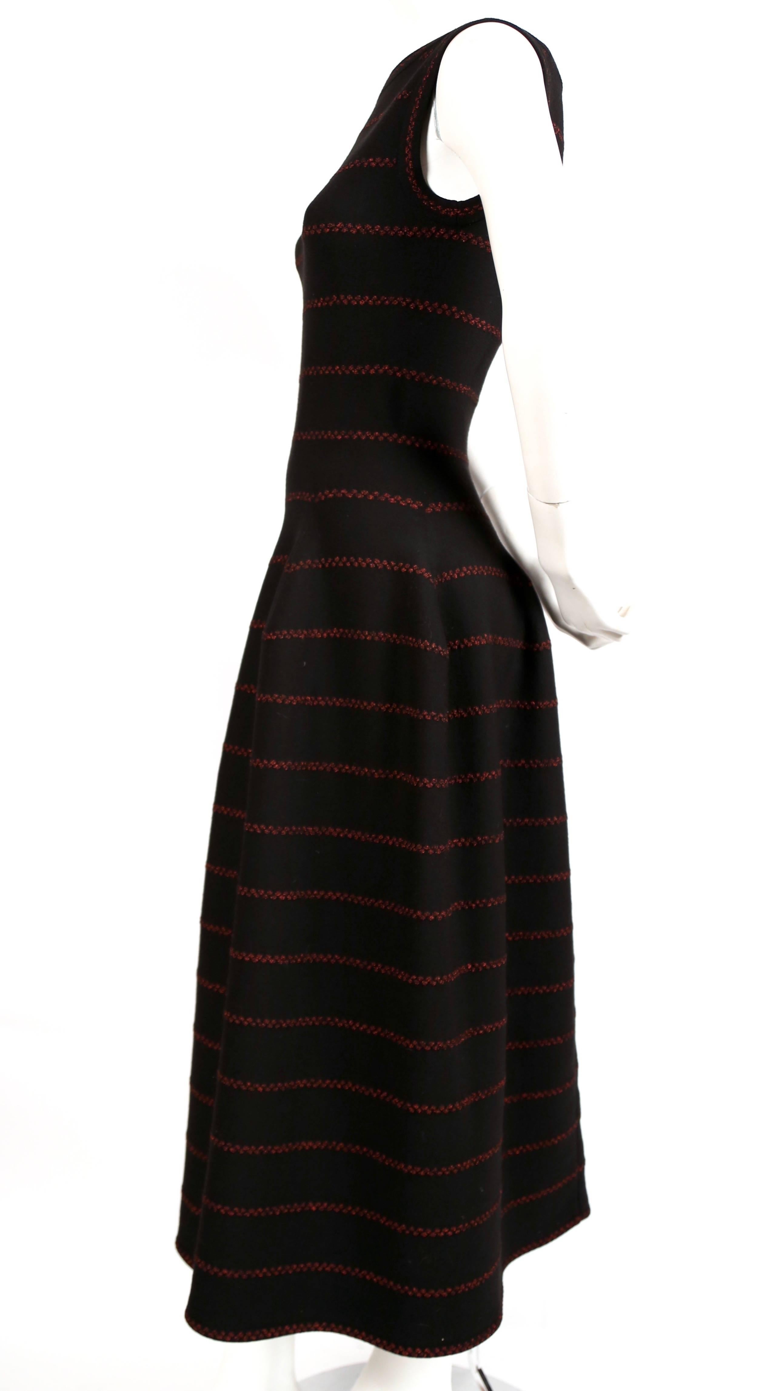 Women's Azzedine Alaia long black knit dress with red lurex detail