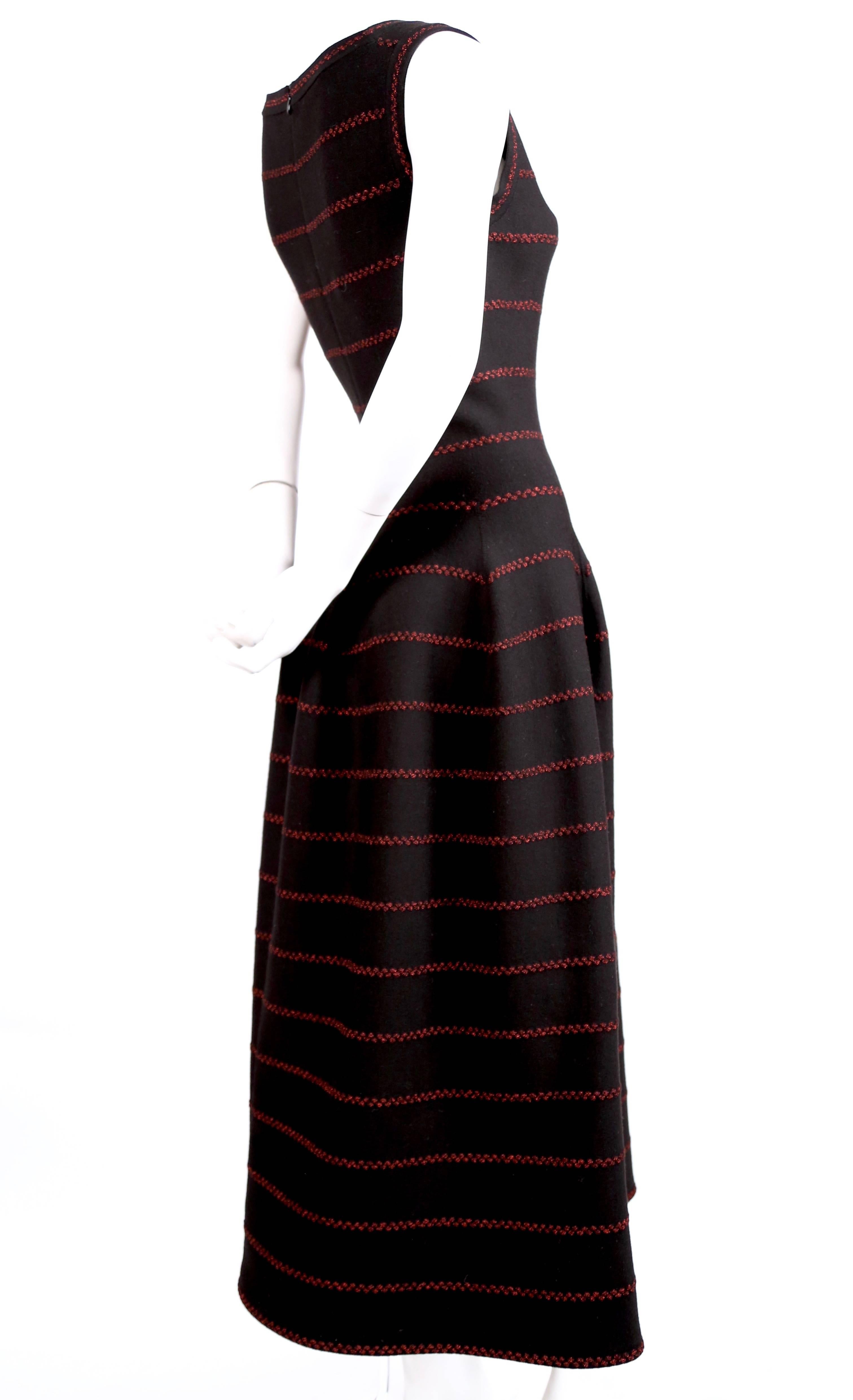 Azzedine Alaia long black knit dress with red lurex detail 1