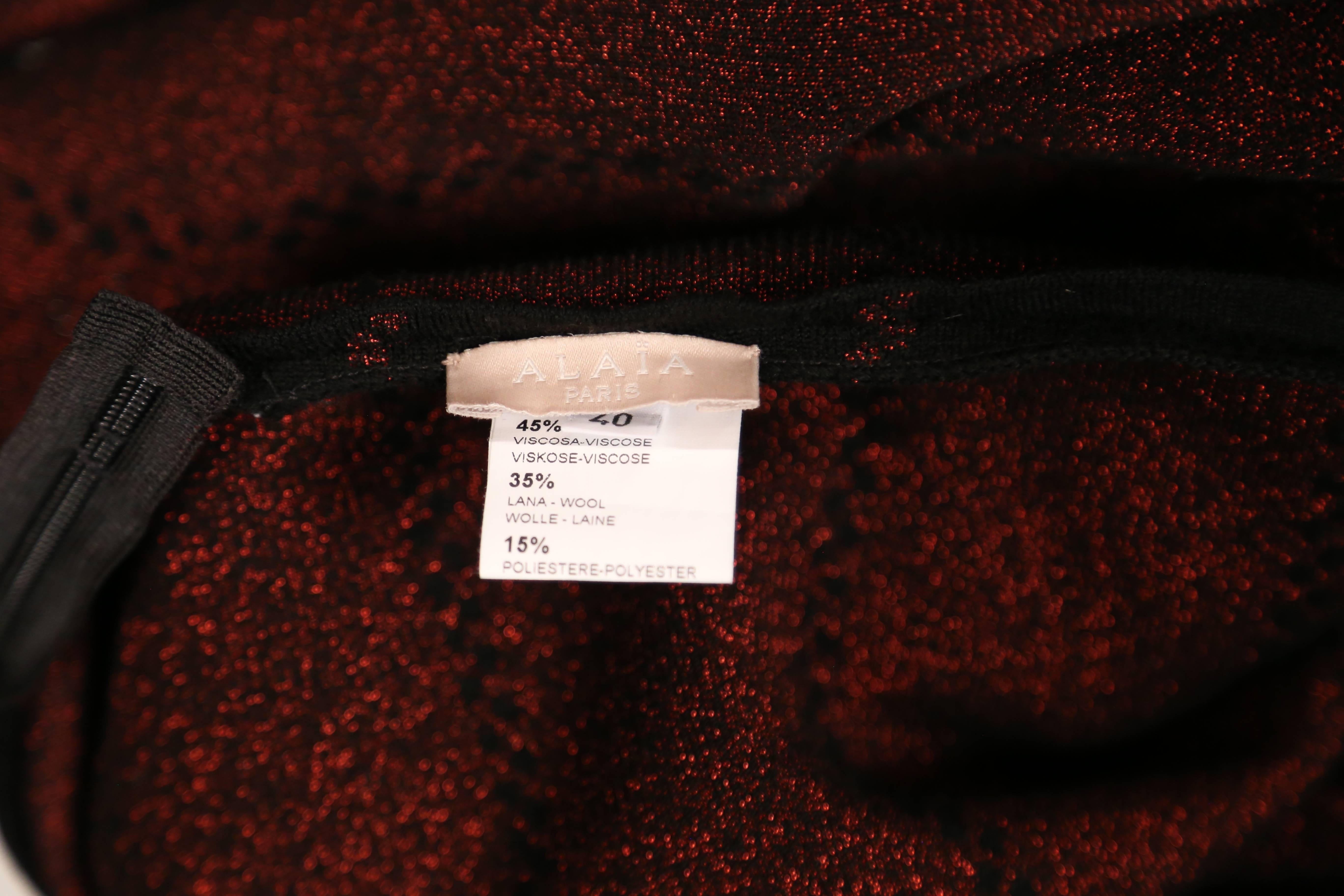 Azzedine Alaia long black knit dress with red lurex detail 3