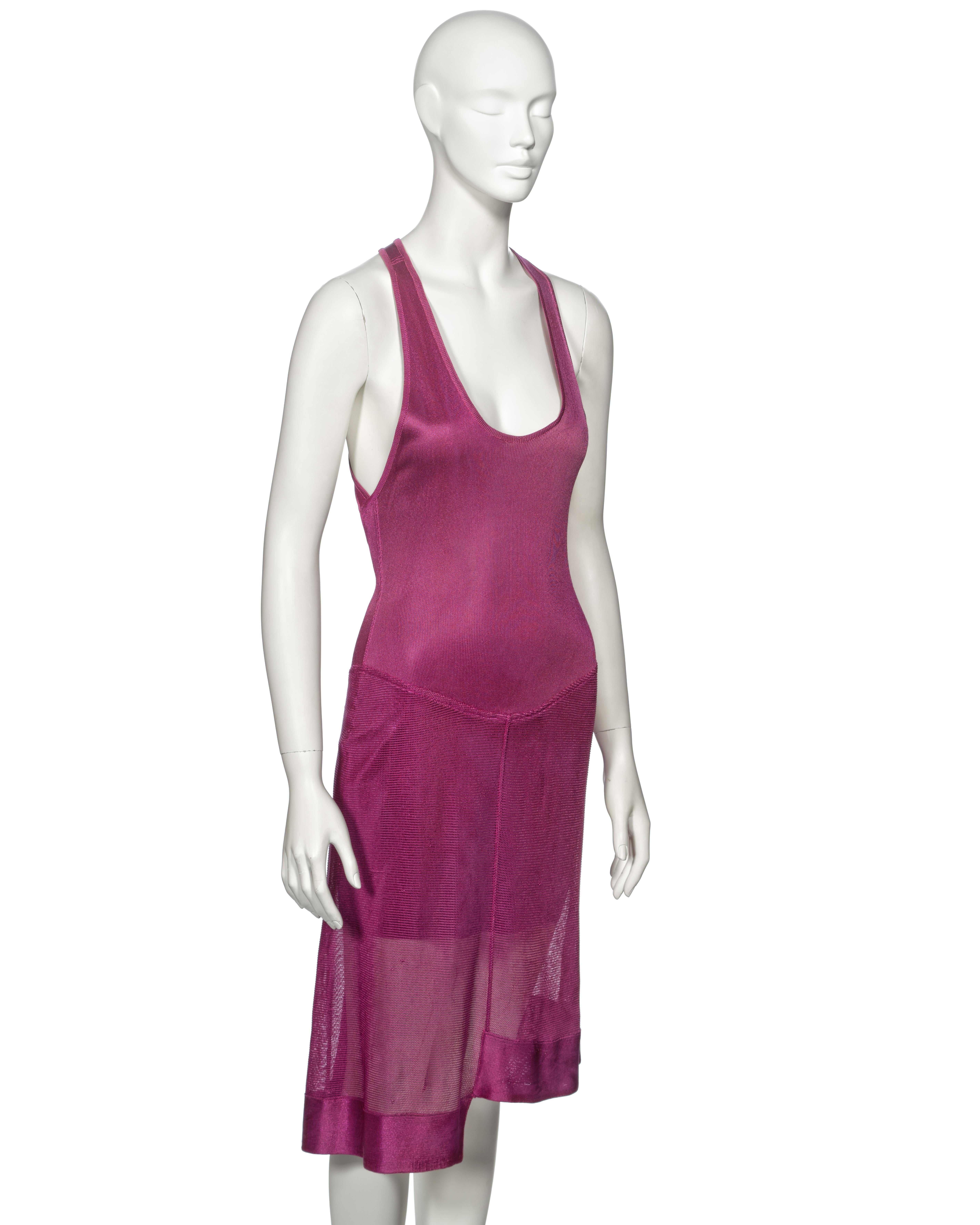 Azzedine Alaia Magenta Acetate Knit Cocktail Dress, ss 1986 For Sale 2