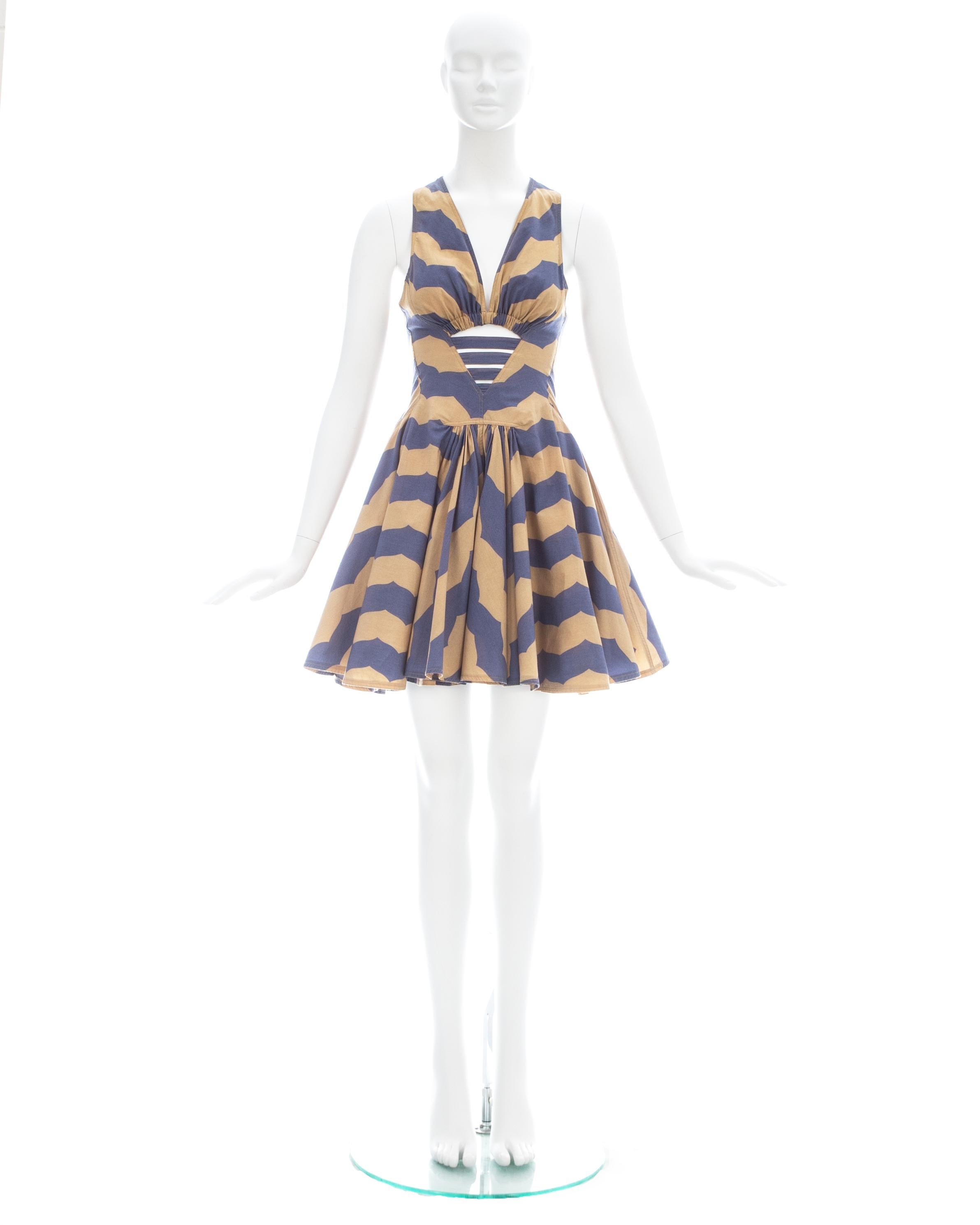 Gray Azzedine Alaia mauve and tan stripe cotton mini sundress, ss 1990 For Sale