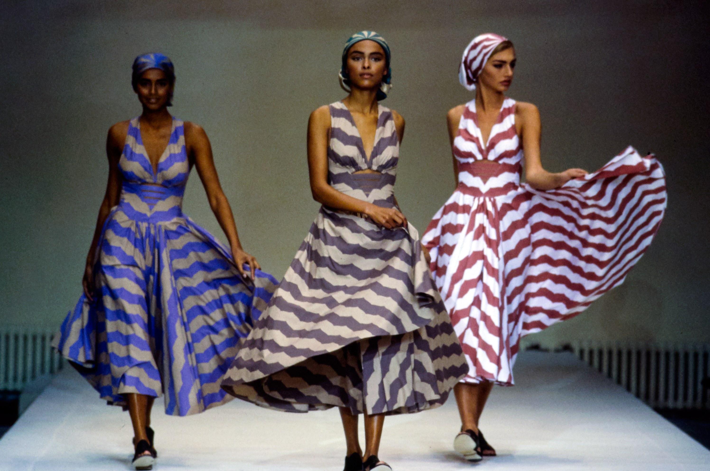 Azzedine Alaia mauve and tan stripe cotton mini sundress, ss 1990 In Good Condition For Sale In London, London