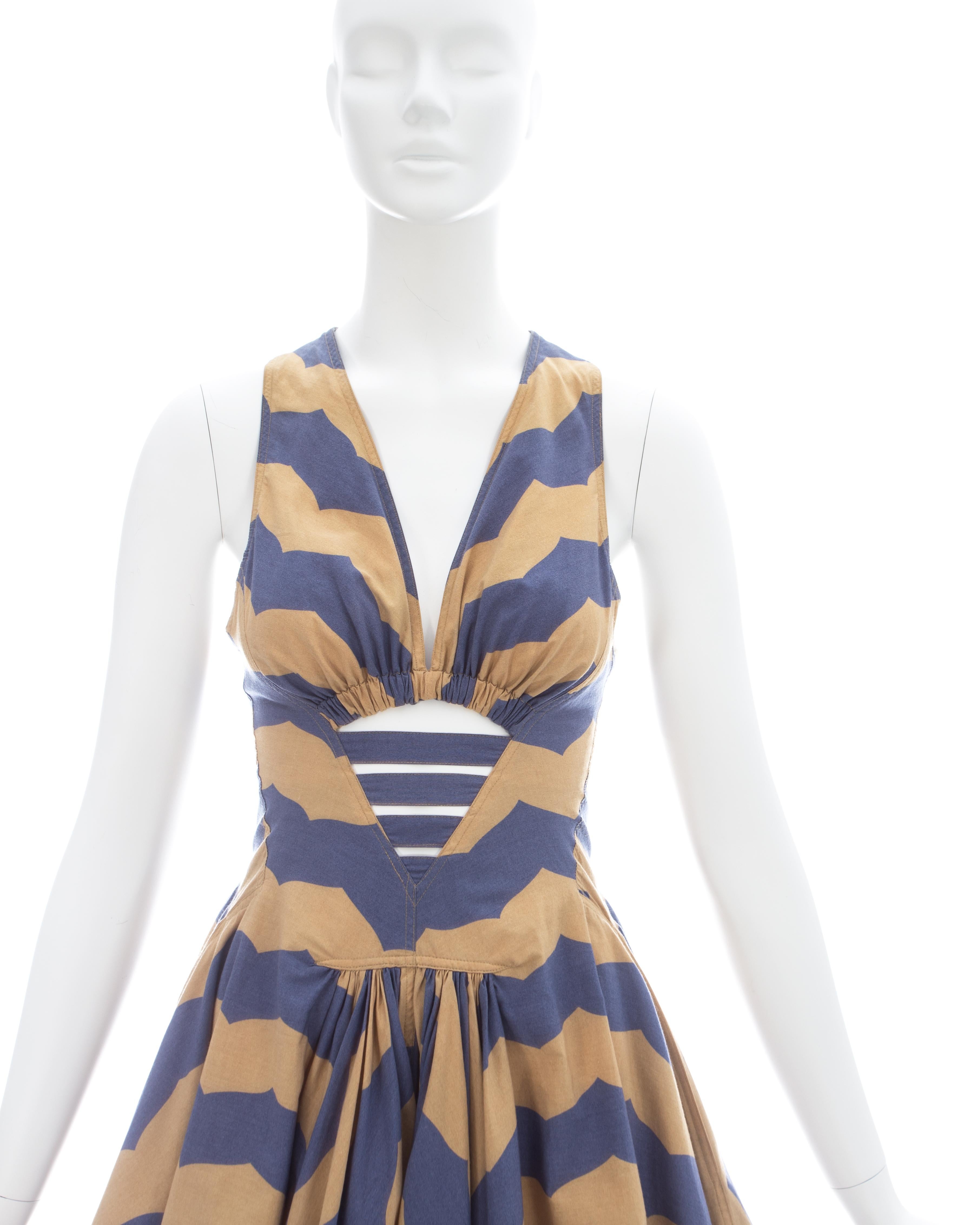 Azzedine Alaia mauve and tan stripe cotton mini sundress, ss 1990 In Good Condition In London, GB