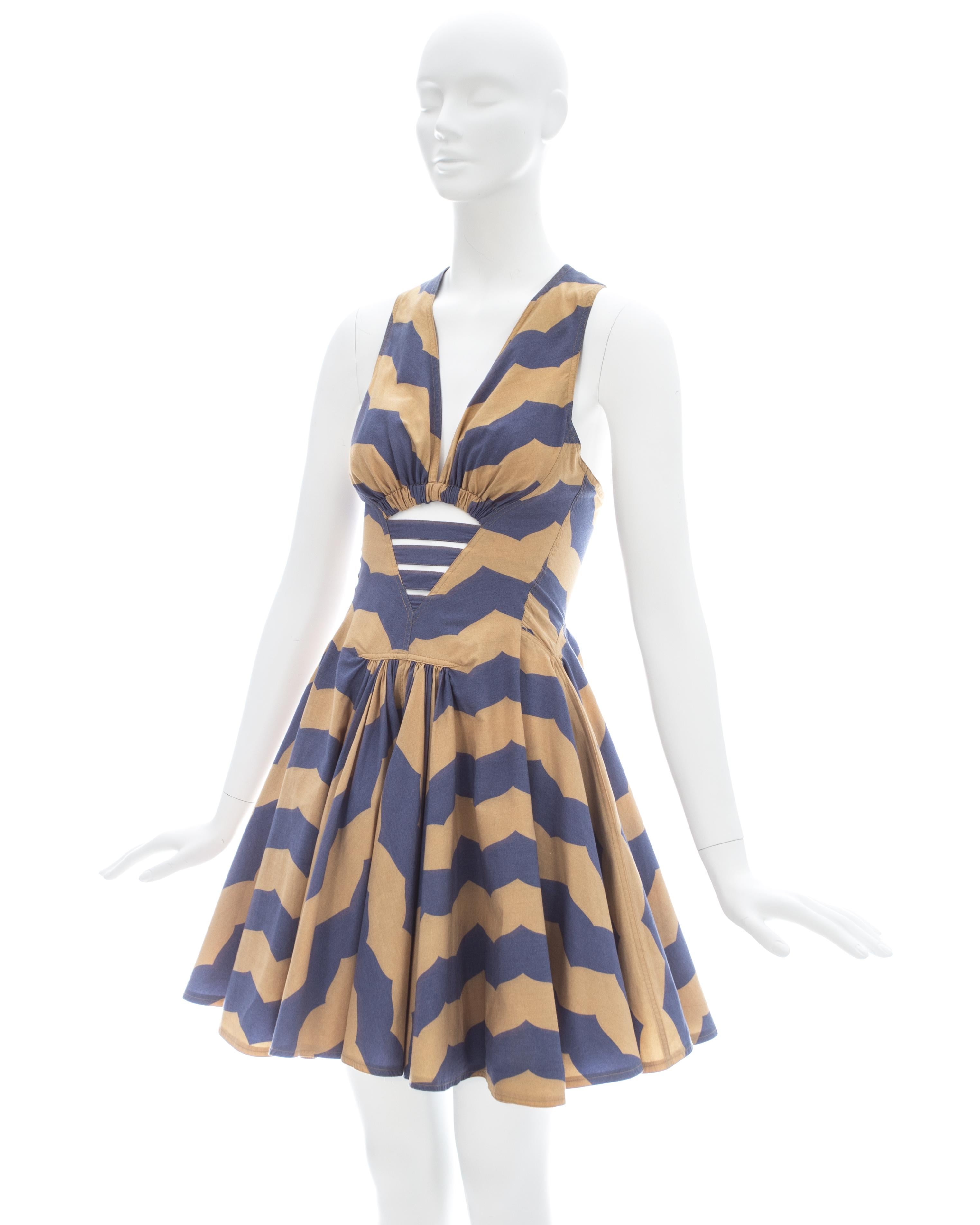 Azzedine Alaia mauve and tan stripe cotton mini sundress, ss 1990 1