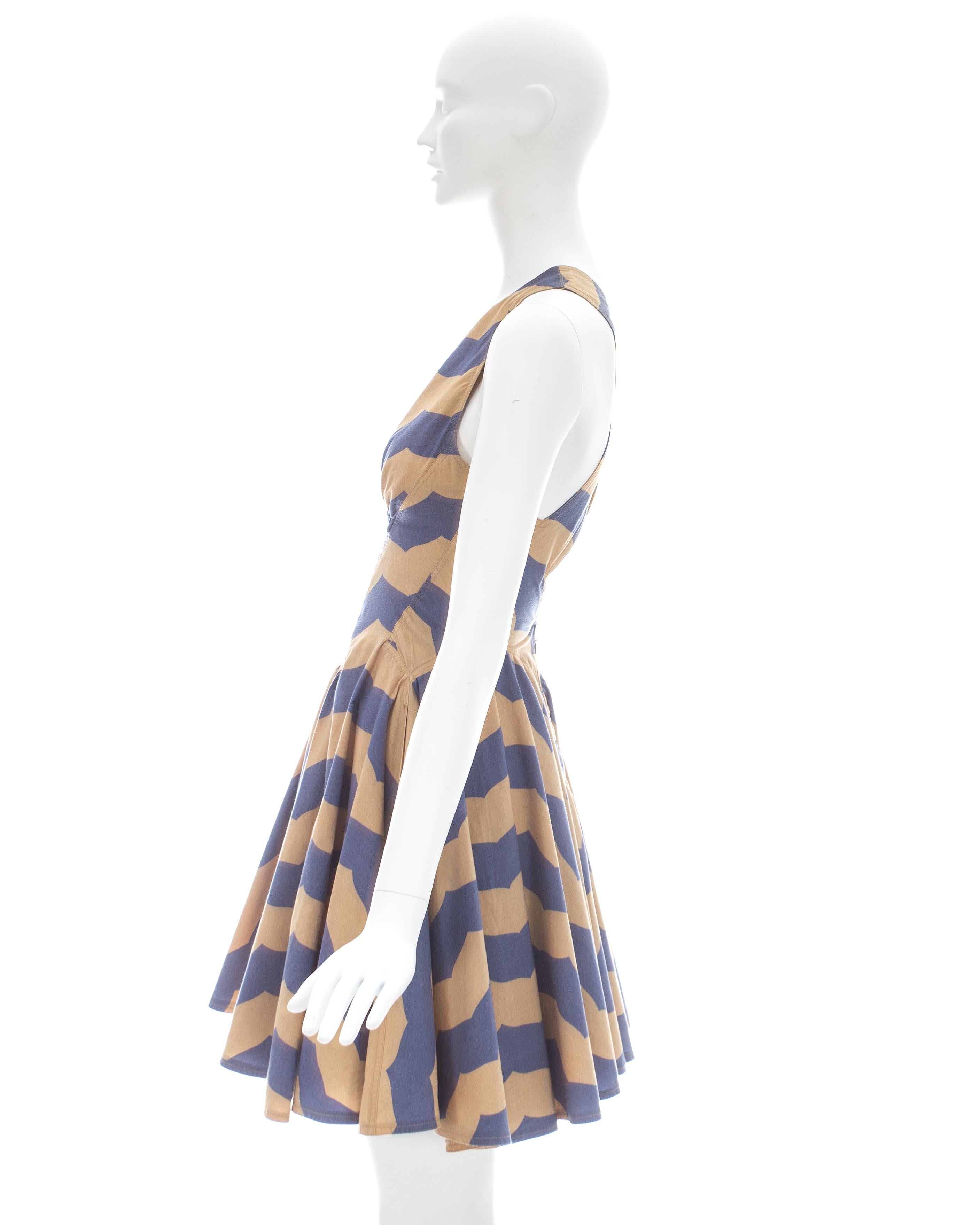 Azzedine Alaia mauve and tan stripe cotton mini sundress, ss 1990 2