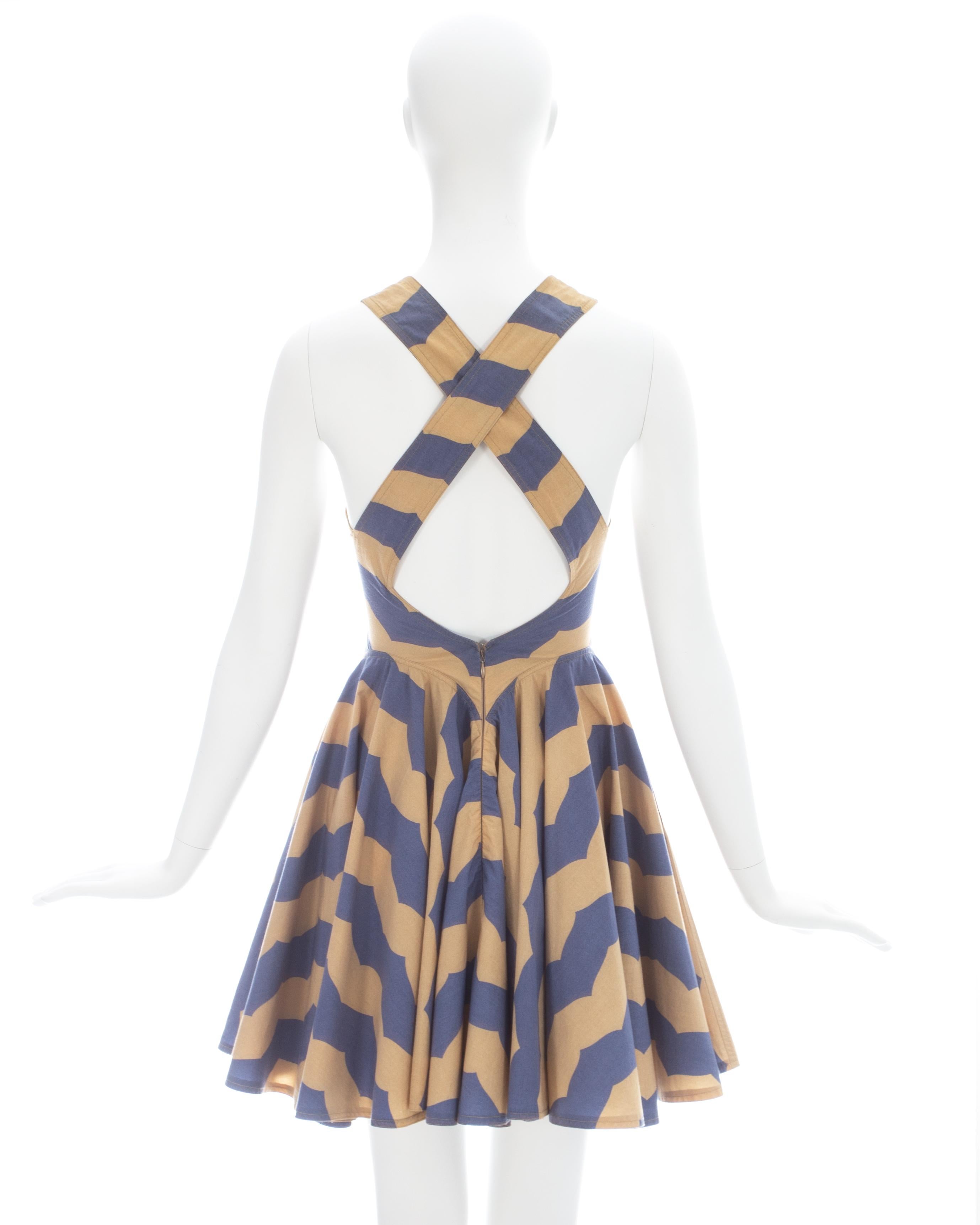 Azzedine Alaia mauve and tan stripe cotton mini sundress, ss 1990 3