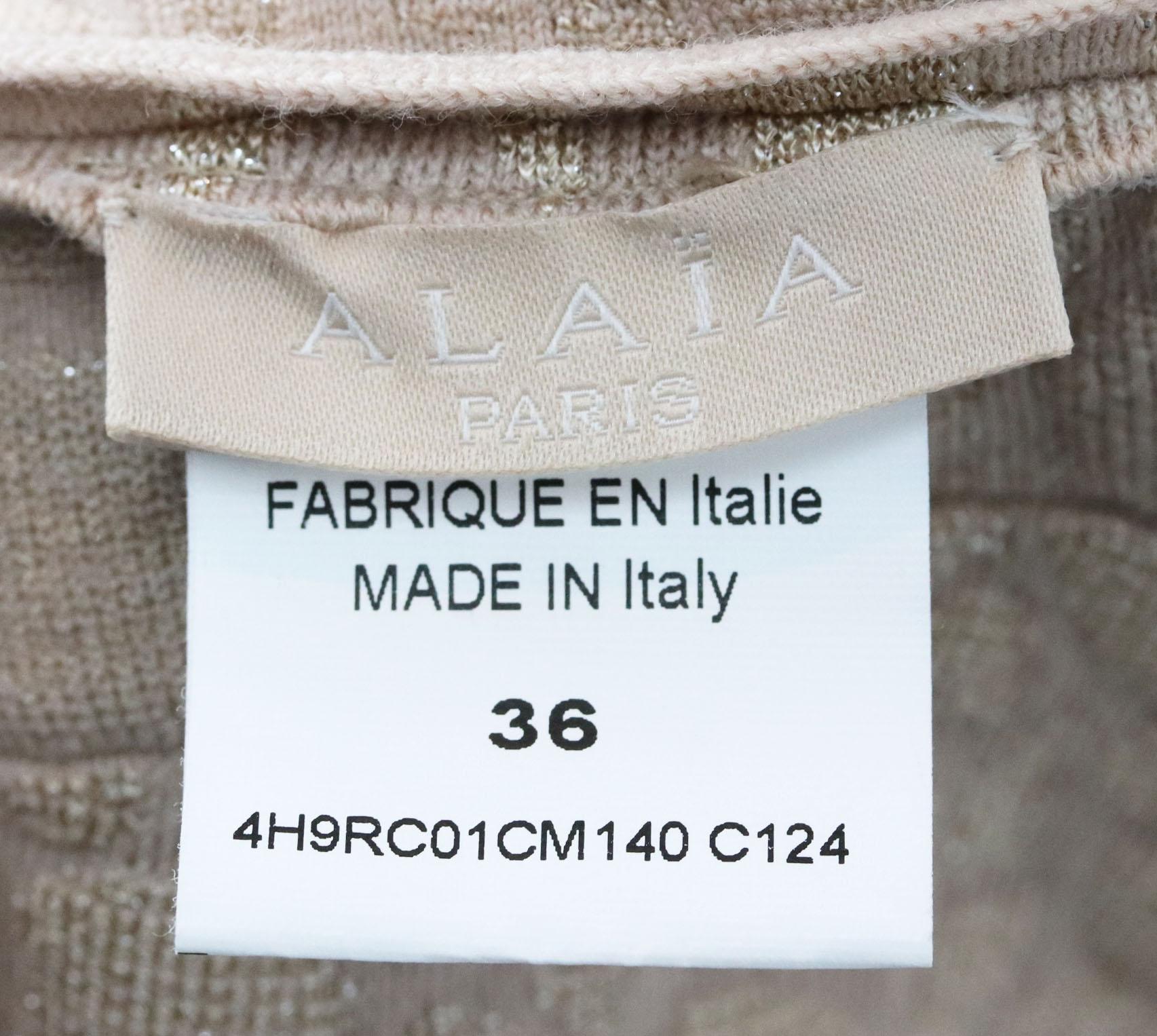 Beige Azzedine Alaïa Metallic Jacquard Knit Mini Dress FR 36 UK 8 