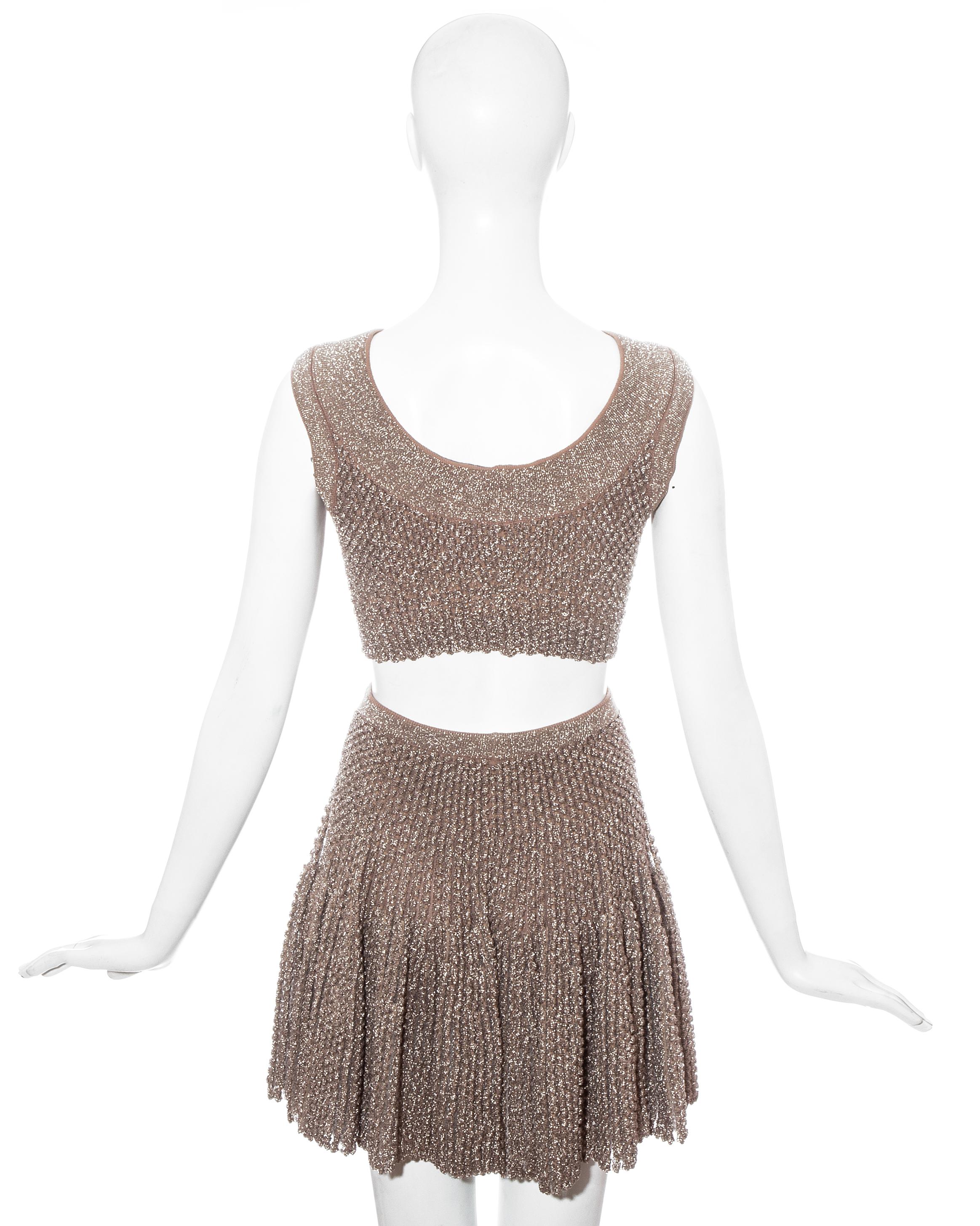 Azzedine Alaia metallic knitted crop top and skater skirt set, ss 2015 In Excellent Condition In London, GB