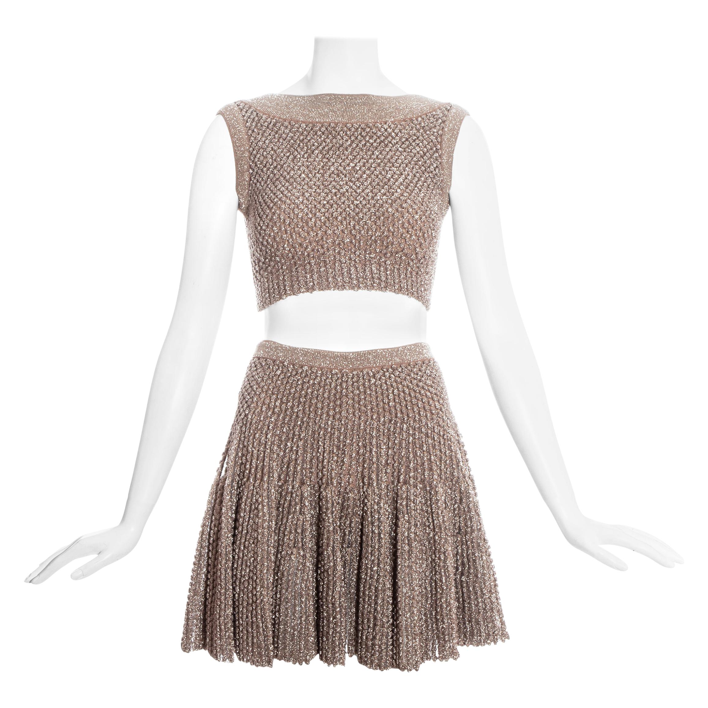 Azzedine Alaia metallic knitted crop top and skater skirt set, ss 2015