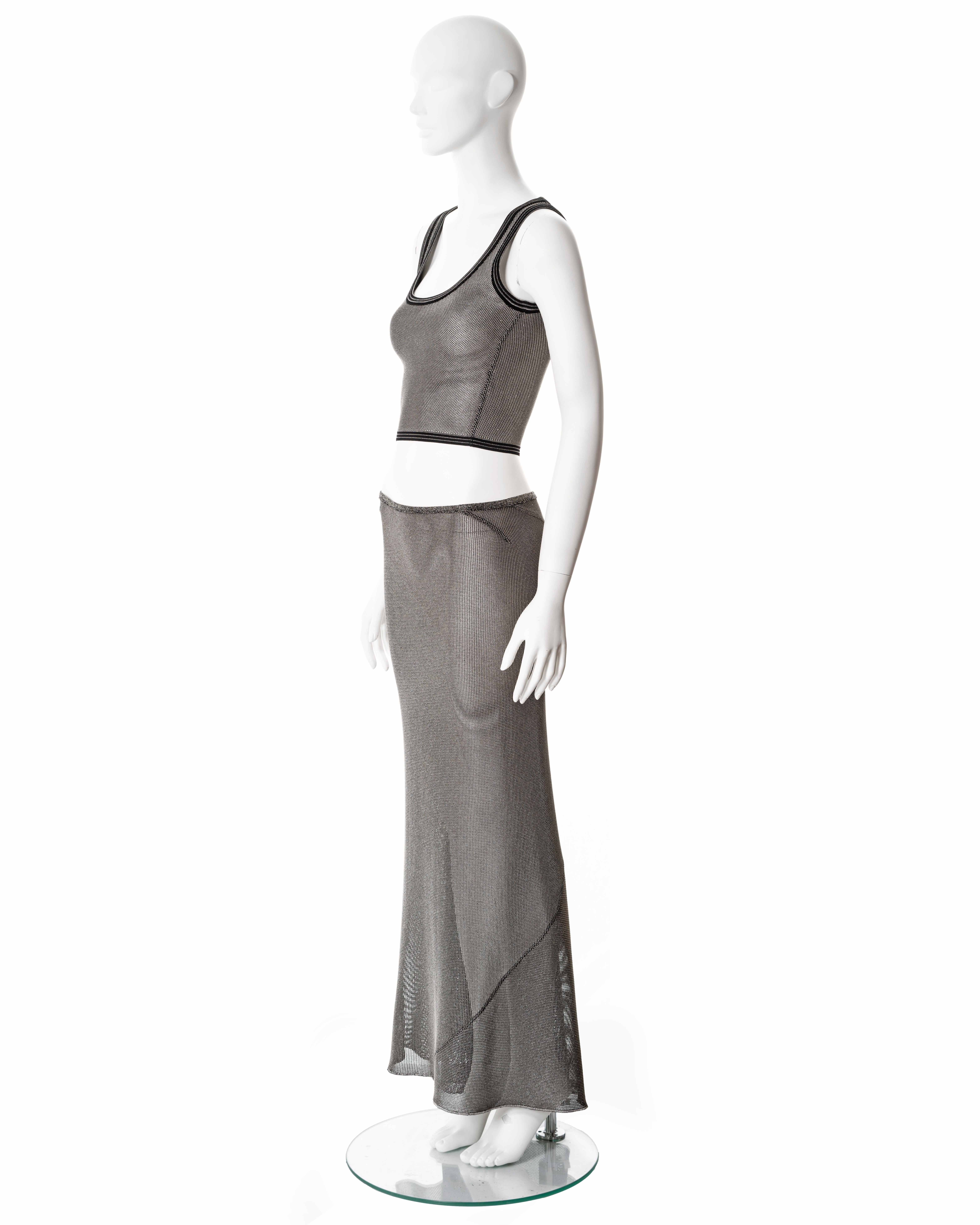Azzedine Alaia metallic silver lurex crop top and maxi skirt set, fw 2001 6