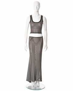 Azzedine Alaia metallic silver lurex crop top and maxi skirt set, fw 2001