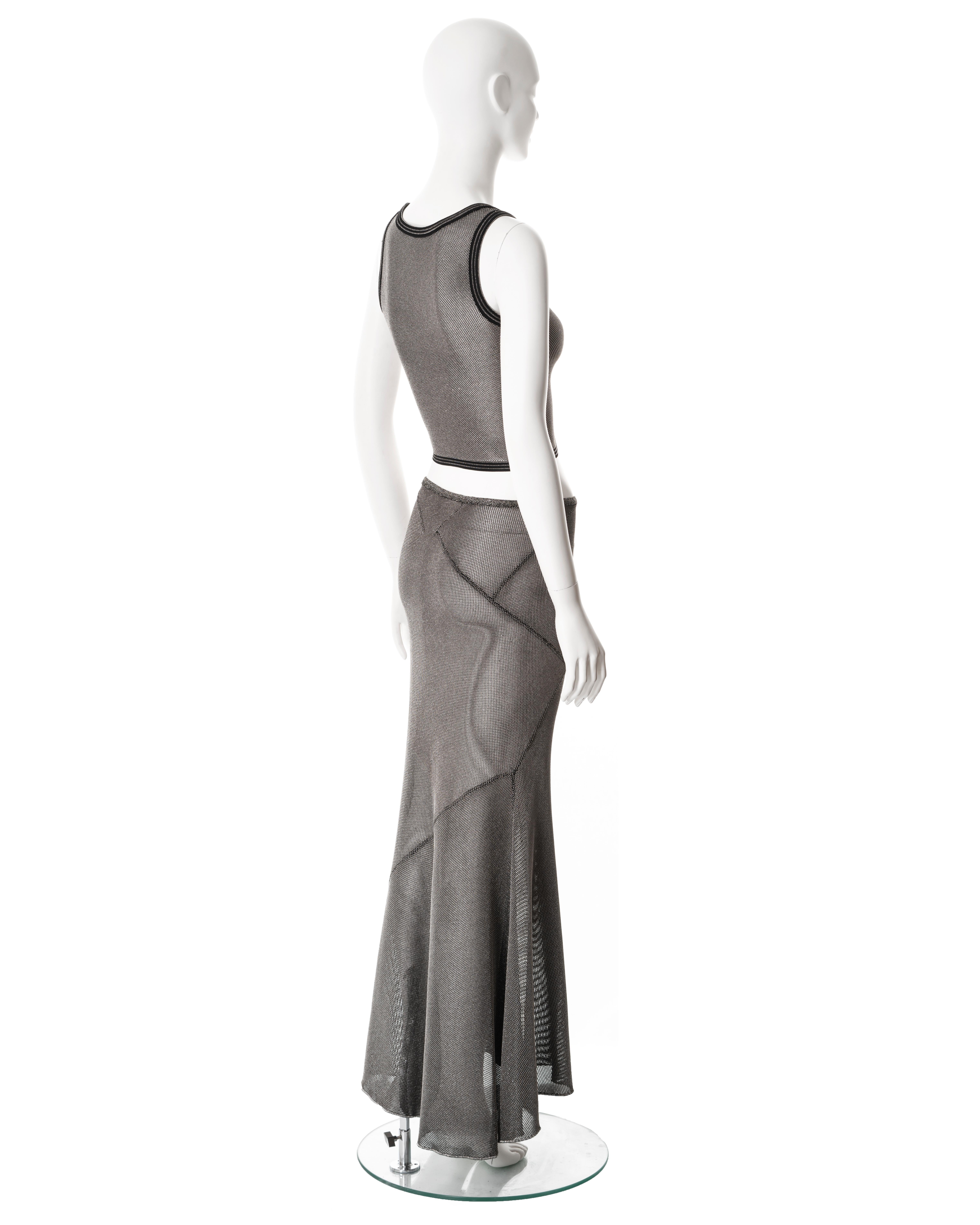 Azzedine Alaia metallic silver lurex crop top and maxi skirt set, fw 2001 2